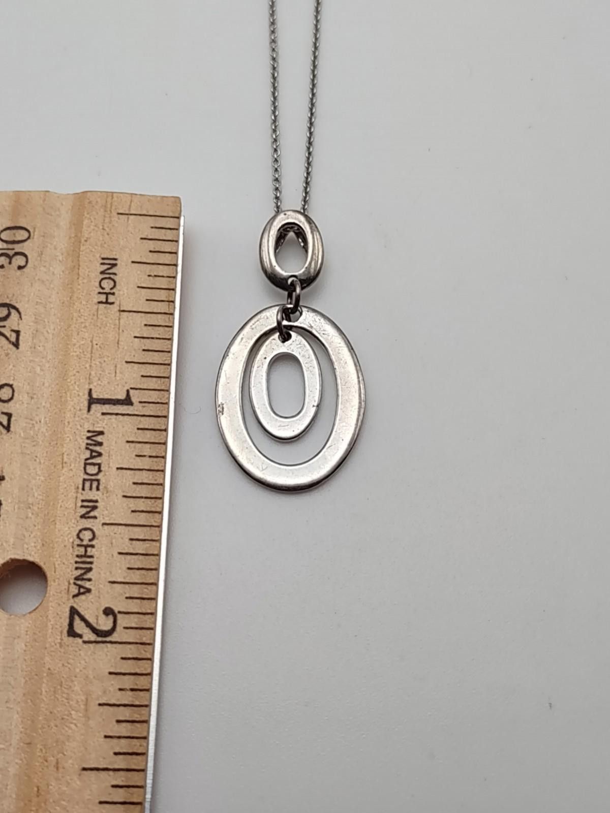 The Unbranded Brand Sterling Silver Double Oval Pendant w 16" Chain Size ONE SIZE - 3 Thumbnail