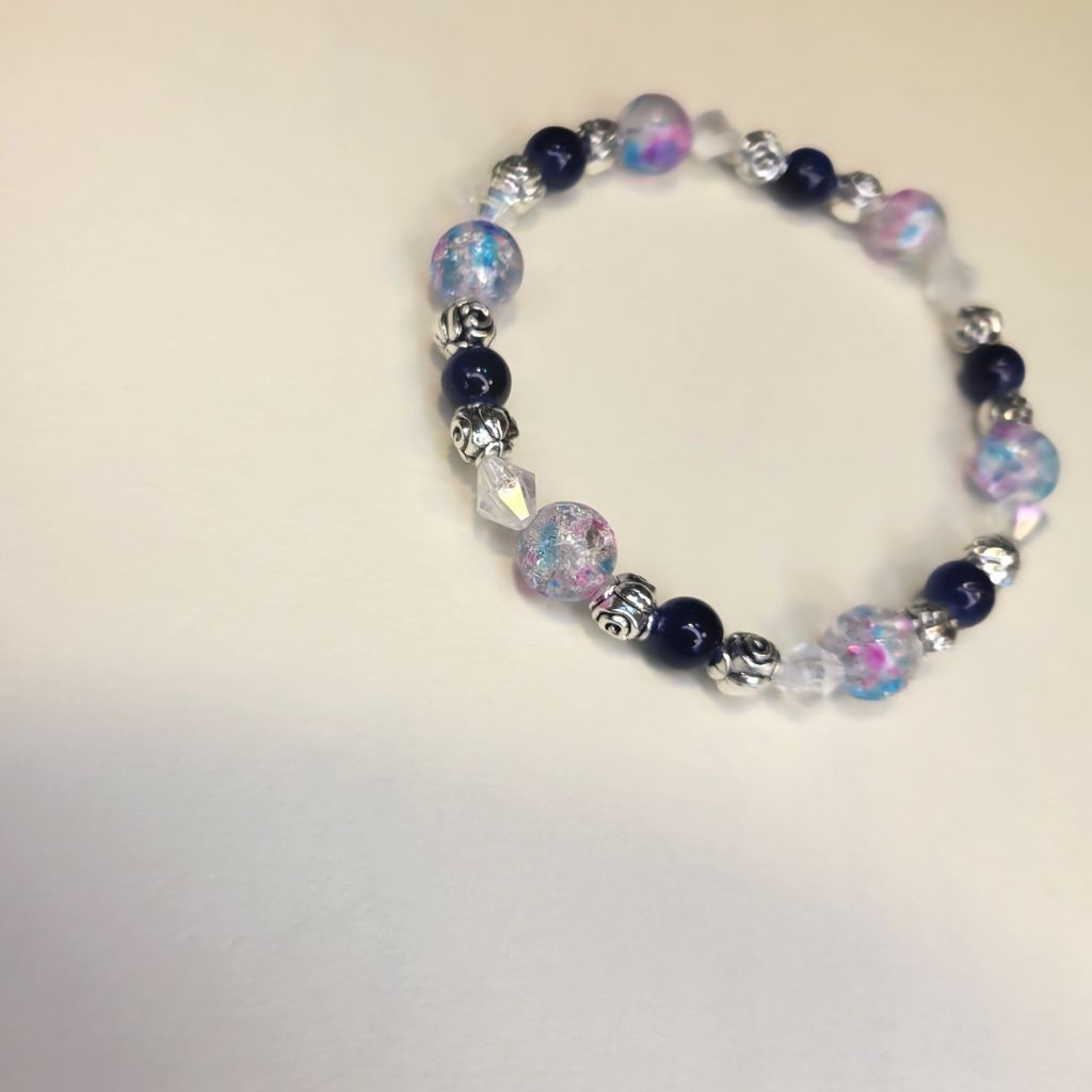 Handmade Cotton Candy 8mm Crackle Glass Beaded Bracelet 6.5-inch Size ONE SIZE - 3 Thumbnail