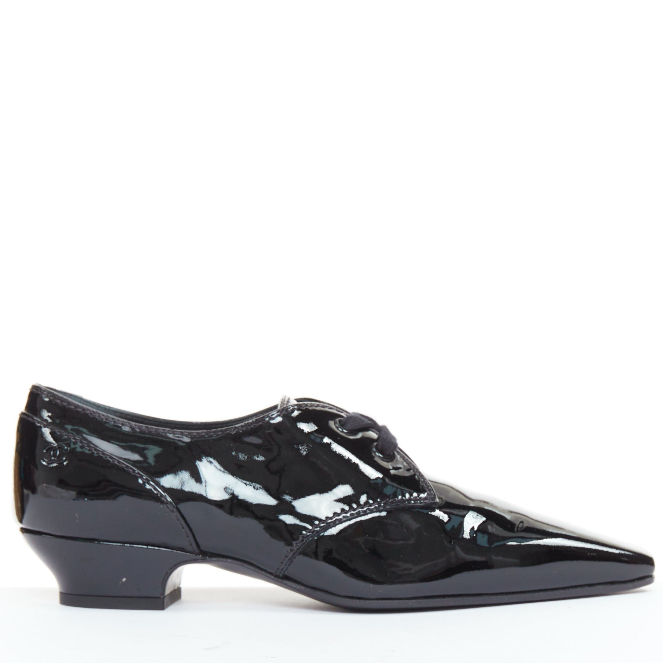 Chanel CHANEL 2018 Runway Forest Fairies black patent pointed square toe derby oxford EU37.5 Size US 7.5 / IT 37.5 - 1 Thumbnail