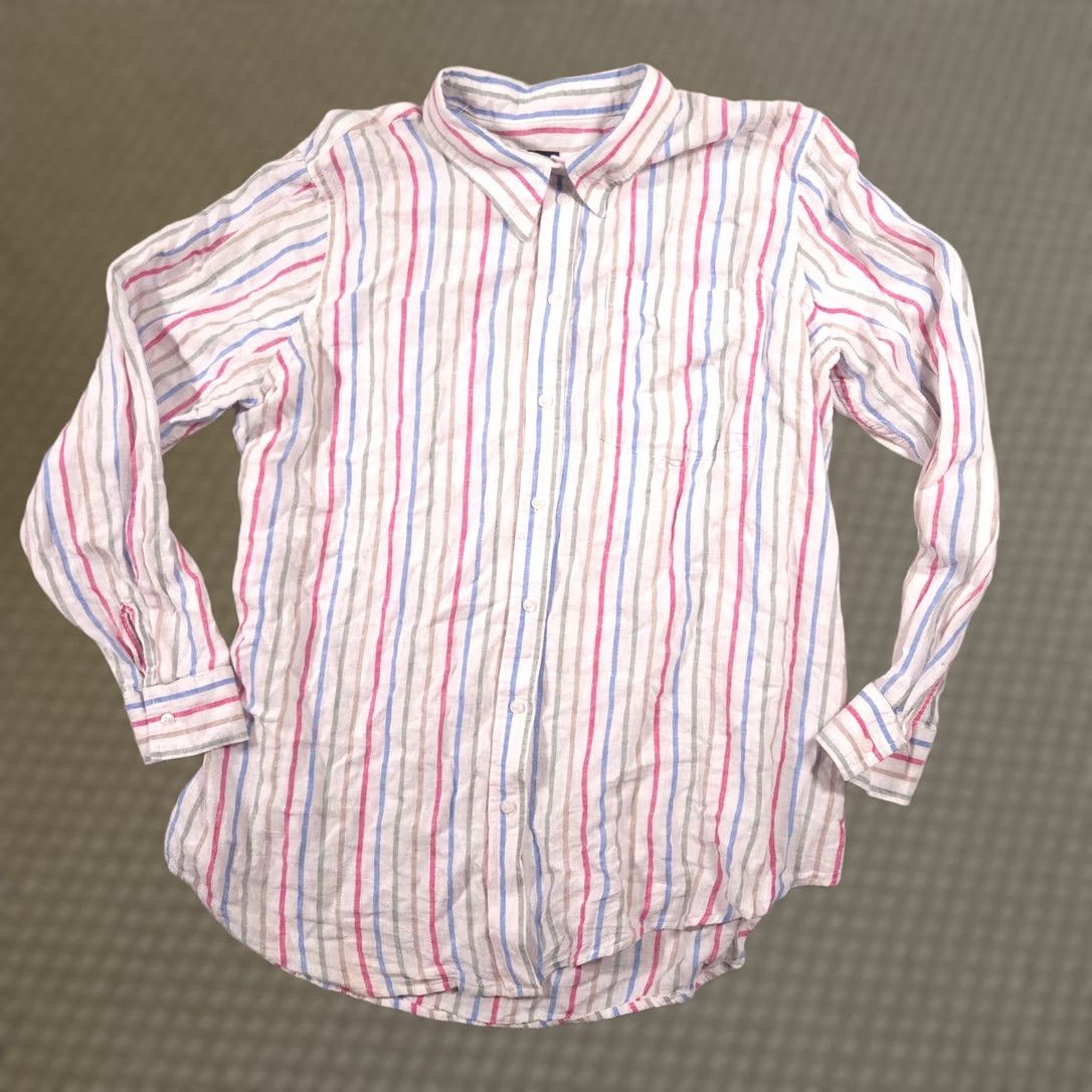Gap Gap Shirt Mens XL White Striped Linen Blend Button Front Long Sleeve Casual Size US XL / EU 56 / 4 - 1 Thumbnail