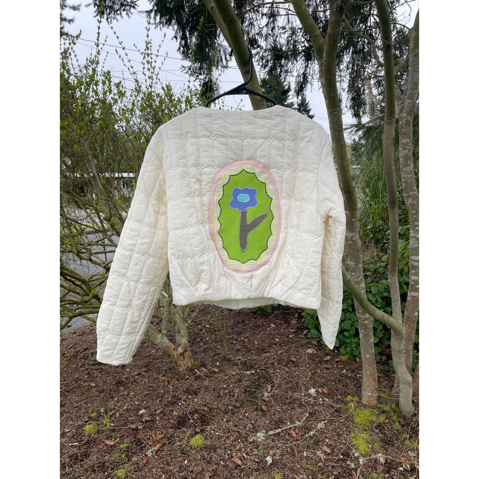 Handmade Size 6 Quilted Coat Jacket with Floral Applique Size M / US 6-8 / IT 42-44 - 7 Thumbnail