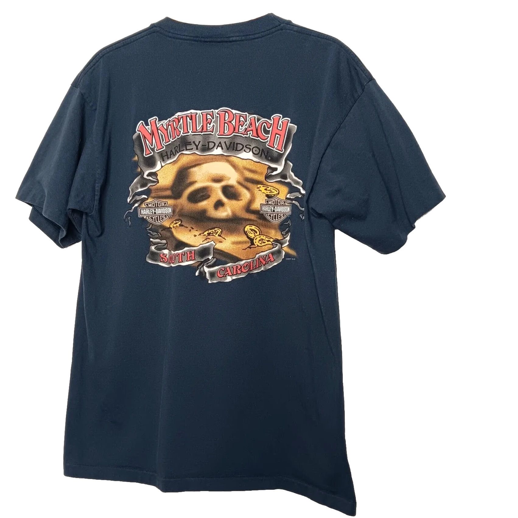 Harley Davidson Harley-Davidson Shirt L Adult Black Skull Myrtle Beach 2007 Single Stitch Beach Biker Size US L / EU 52-54 / 3 - 2 Thumbnail