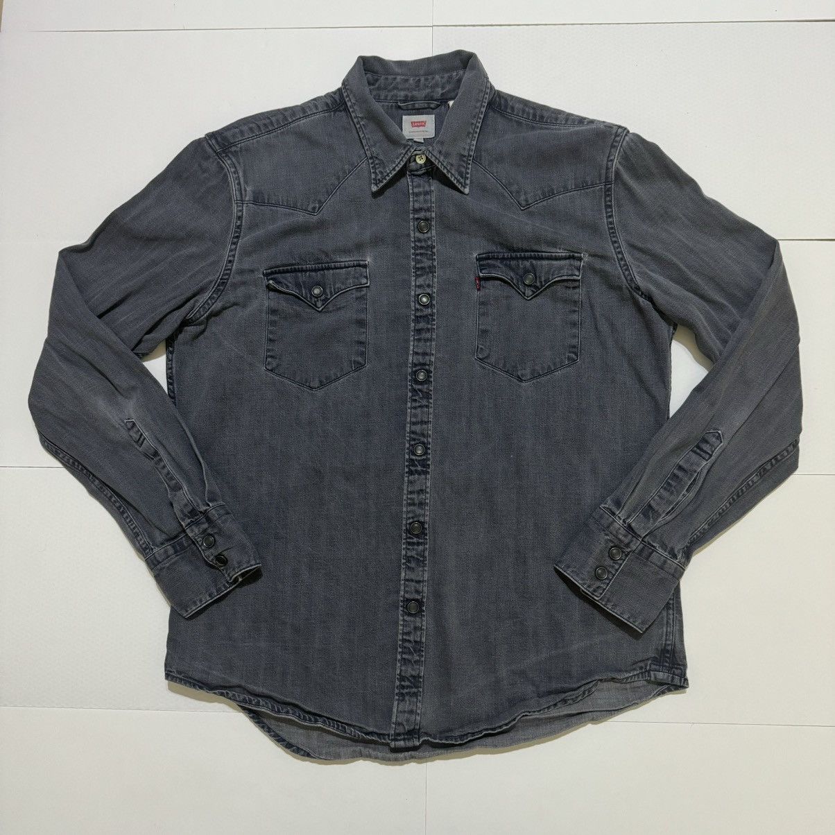 Levi's × Vintage Levi's Denim Black Grey Mens Shirt Snap Button Long Sleeve Size US L / EU 52-54 / 3 - 1 Thumbnail