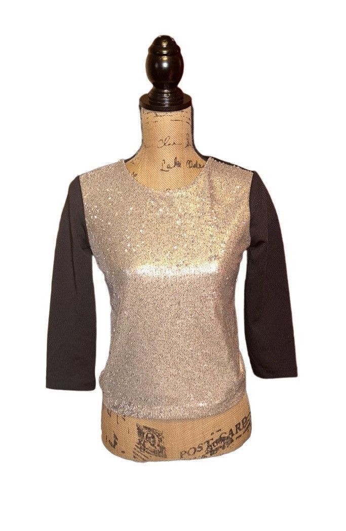 Nicole Miller NWT Nicole by Nicole Miller black gold sequin top S Size S / US 4 / IT 40 - 1 Thumbnail