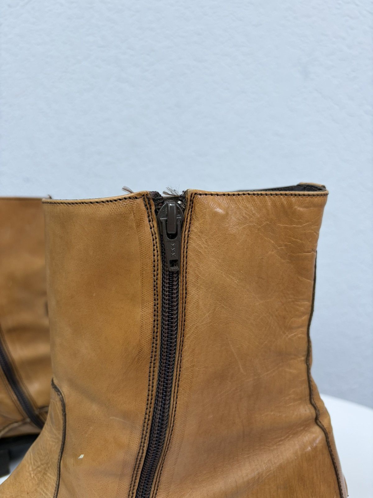 Hedi Slimane Vintage Camel Leather Zip Boots Guidi CCP Rick Owens Style Size US 11 / EU 44 - 15 Thumbnail