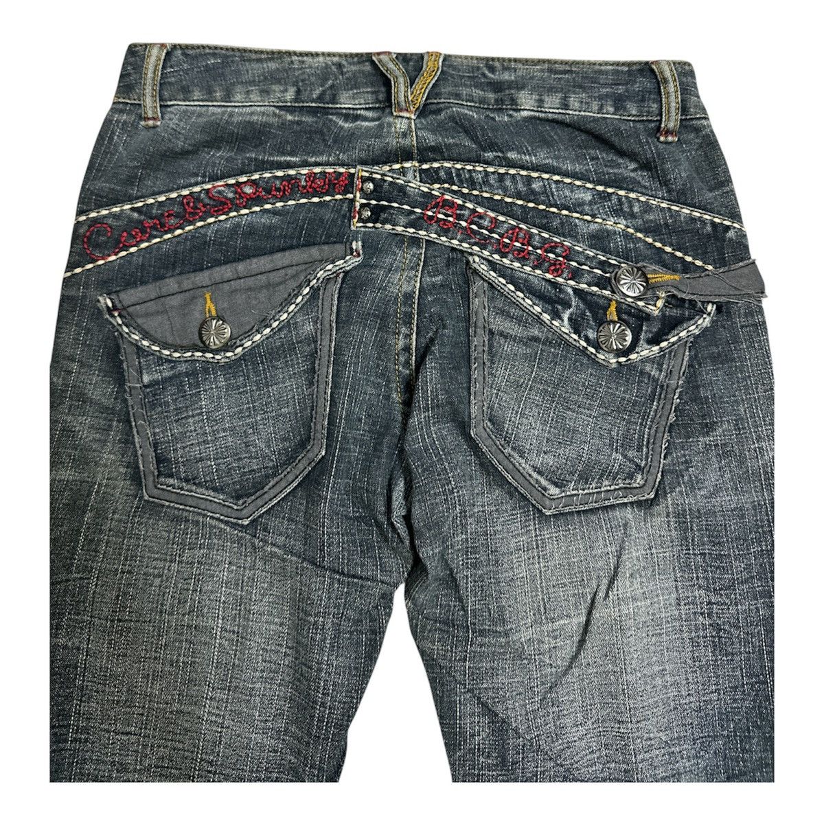 2000s Distressed BCBG Buckle Back Flare Jeans Y2K Goa Lgb