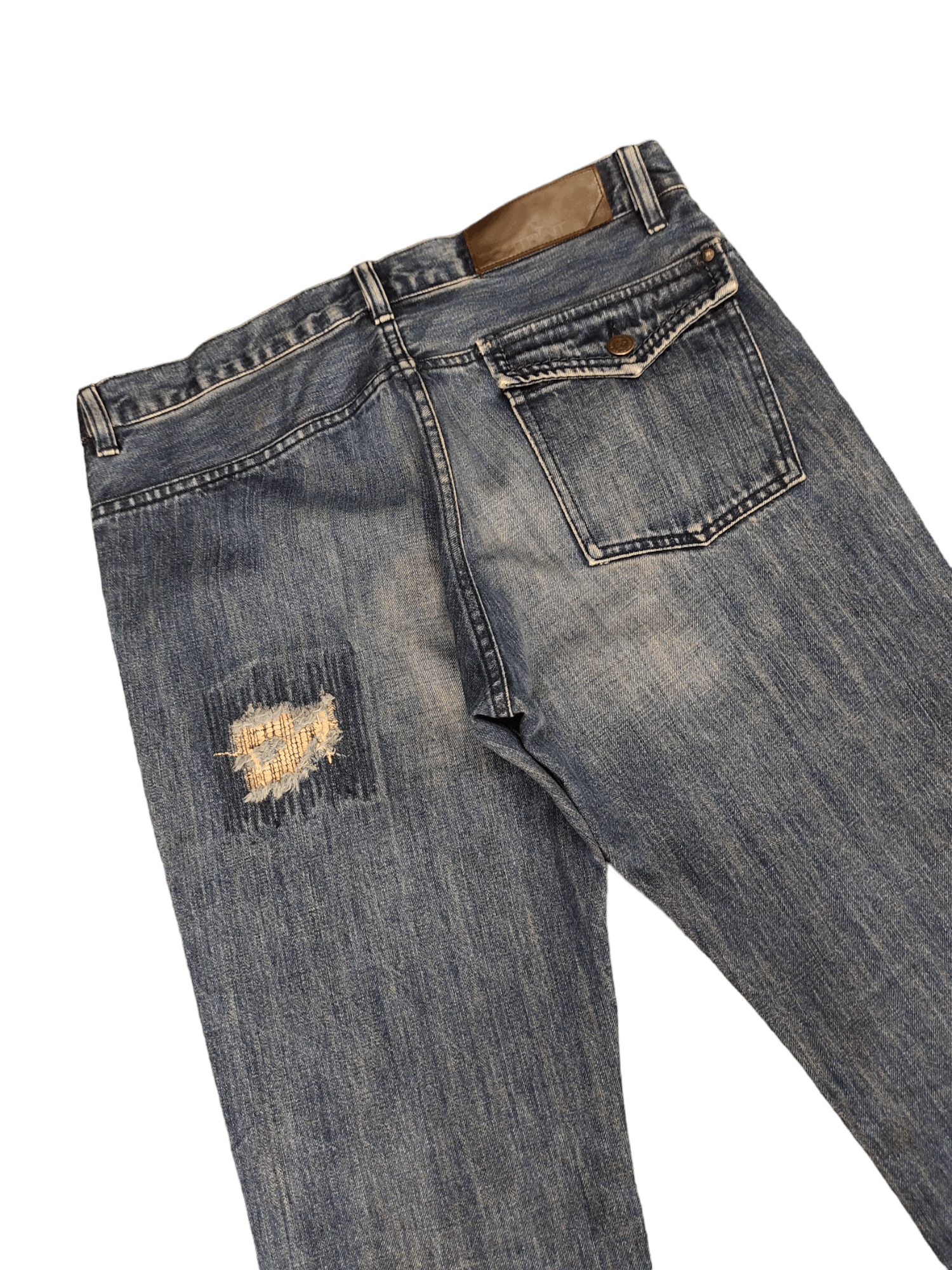 Le Grande Bleu (L.G.B.) Flare Jeans Portrait Japan Sew Distress Denim Bootcut Y2k Size US 33 - 15 Thumbnail