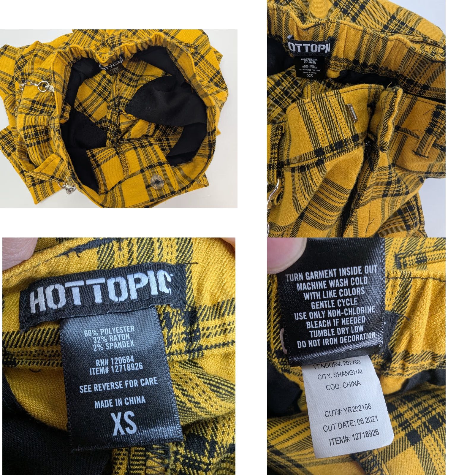 Hot Topic Hot Topic Pants Women XS Hi Rise Yellow Plaid w/ Chain Punk Goth Y2k Grunge Emo 90s Size 26" / US 2 / IT 38 - 8 Thumbnail
