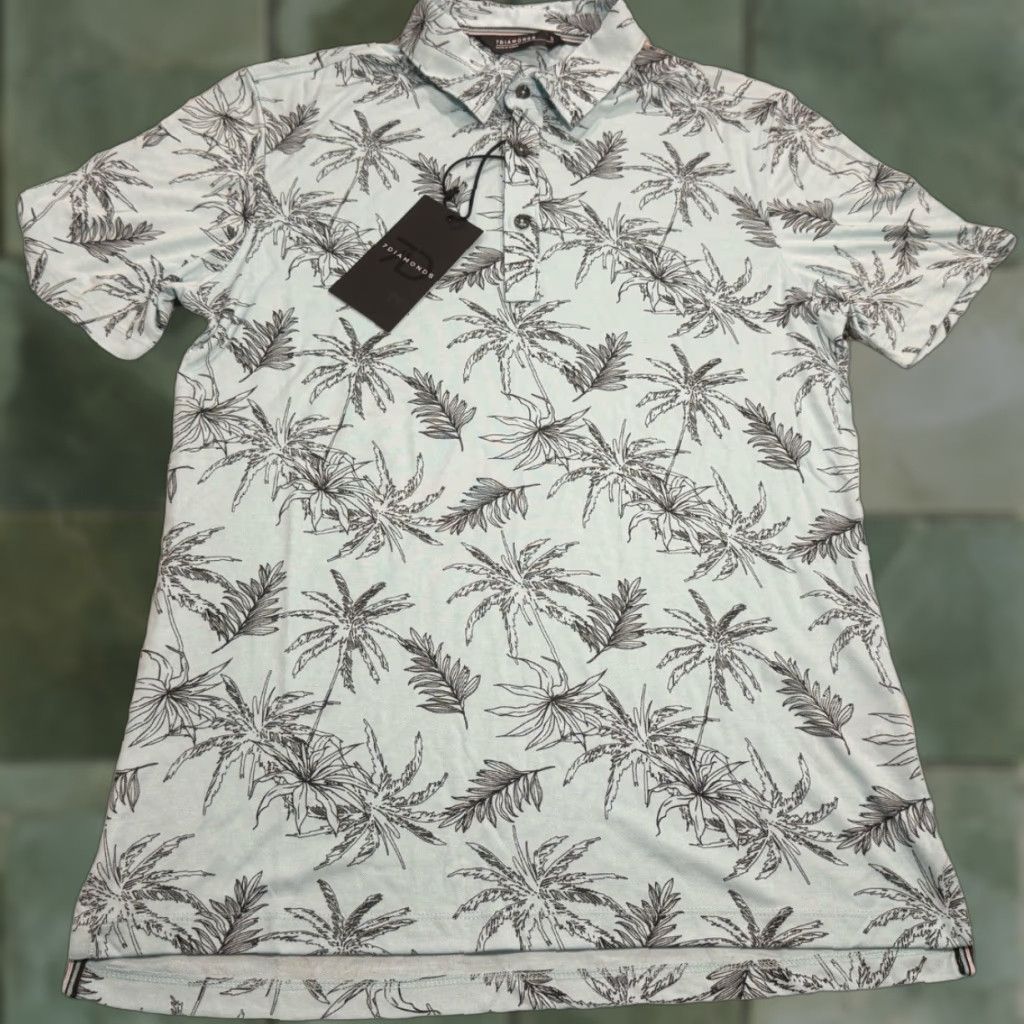 Vintage VINTAGE 7 Diamonds Men's Polo Shirt Short Sleeve Cotton Blend Floral Pattern Spring Summer Medium Mint Performance Size US S / EU 44-46 / 1 - 1 Thumbnail