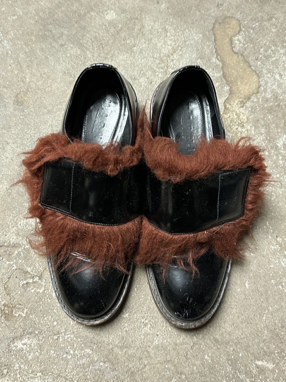 Marni Marni Leather Faux Fur Trim Oxfords Maroon Burgundy Black Size US 7.5 / IT 37.5 - 2 Thumbnail