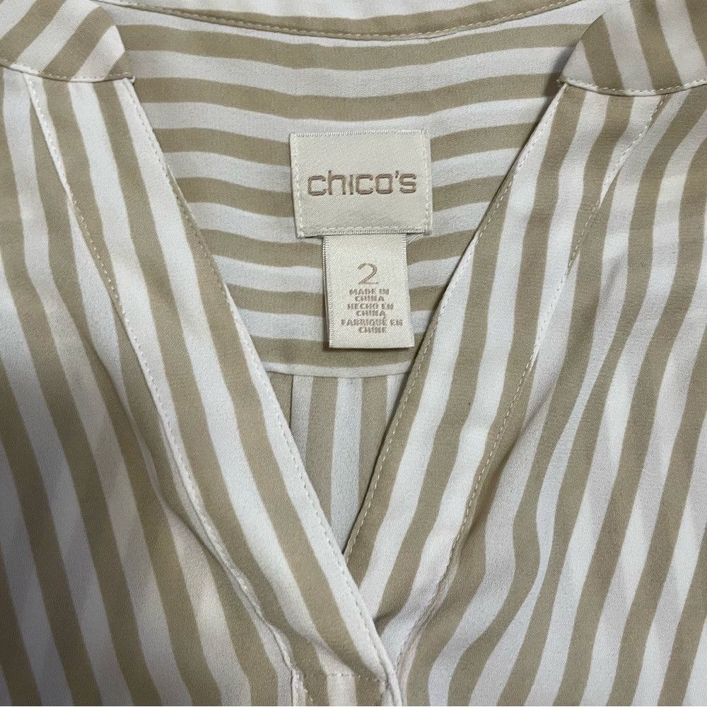 Chicos Chico's Striped Long Sleeve Front Tie Blouse Size 2 US L Size L / US 10 / IT 46 - 7 Thumbnail