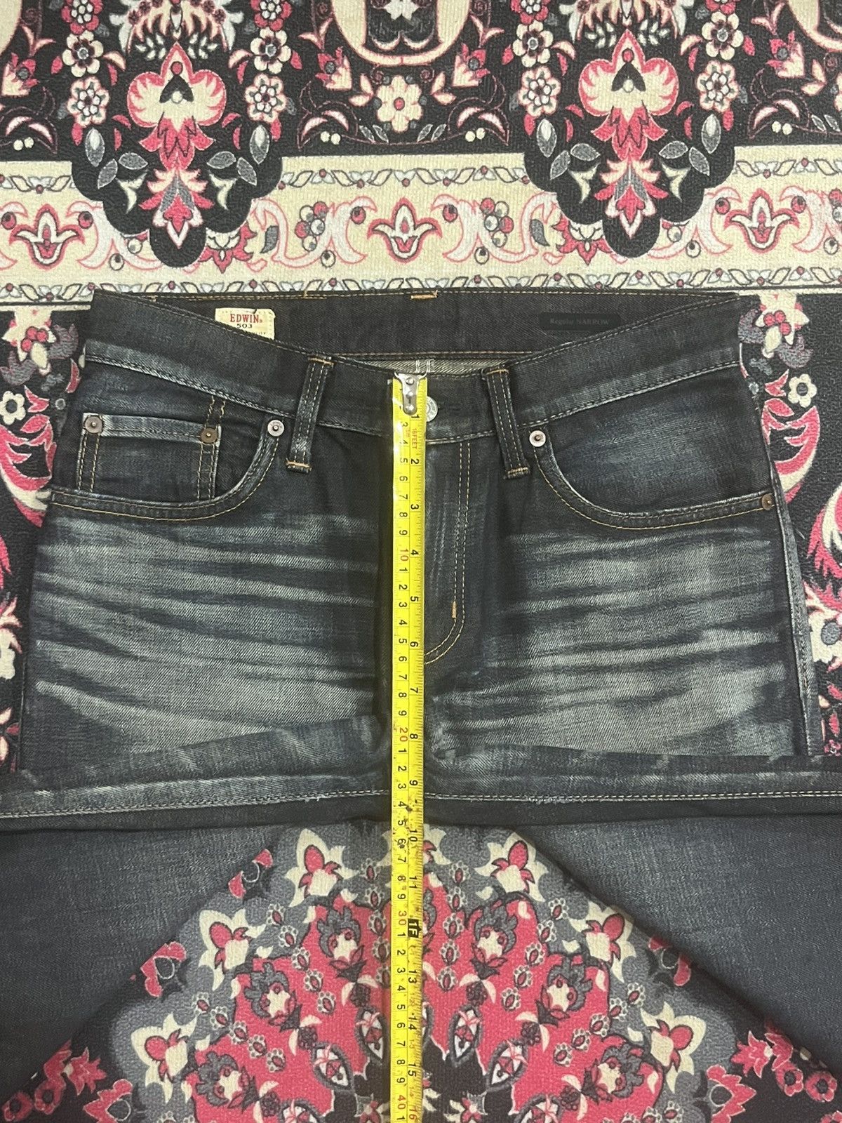 Edwin Vintage Edwin Japan Dark Faded Narrow Straight Ripped Jeans Size 28" / US 6 / IT 42 - 13 Thumbnail