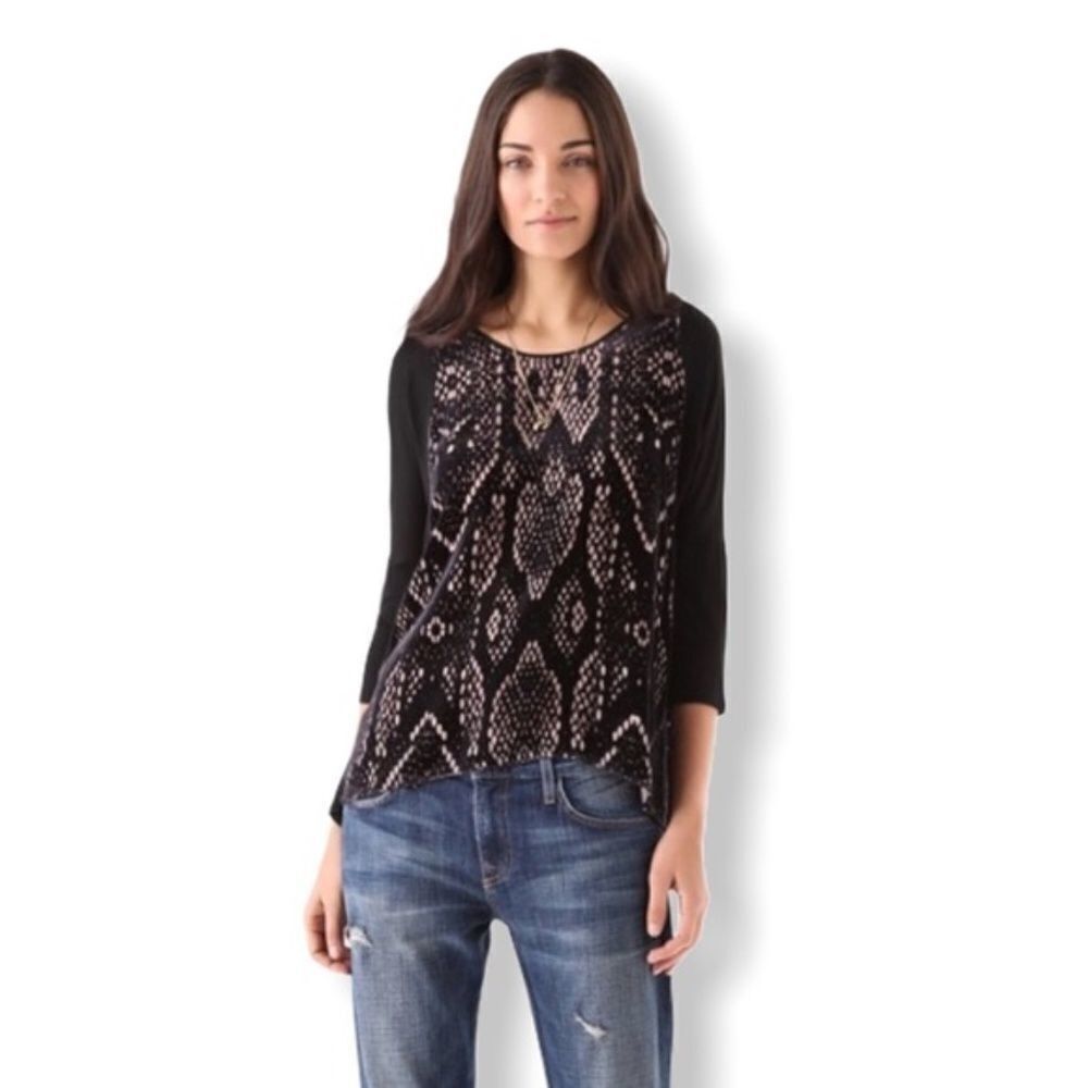 Rebecca Taylor Rebecca Taylor Burnout Velvet Top | Black & Pink | Long Slee Size M / US 6-8 / IT 42-44 - 2 Thumbnail