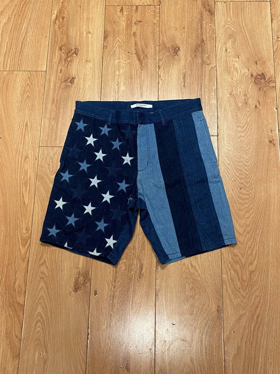 Givenchy Star & Stripes Patchwork Denim Shorts