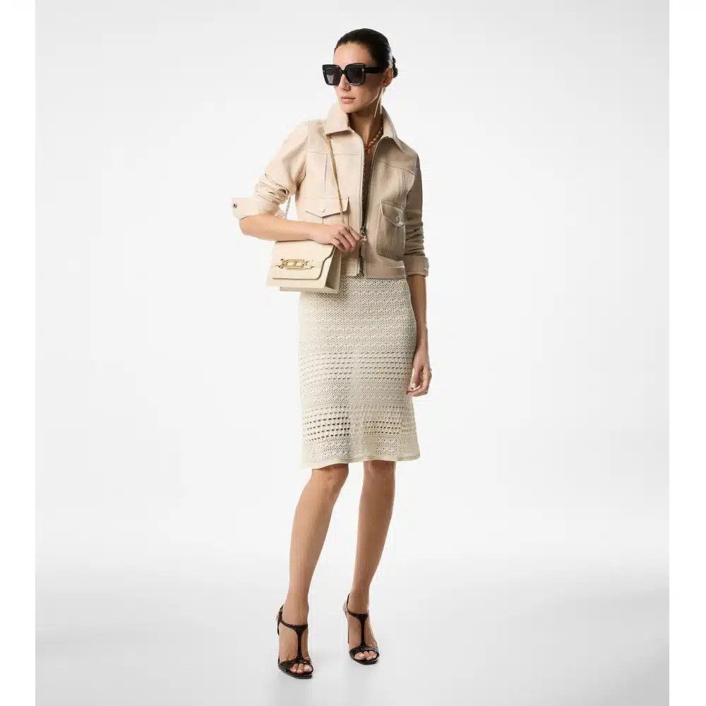 Tom Ford o1loc1c0725 CSL736 Shiny Grainy Calf Leather Blouson Beige Size XS / US 0-2 / IT 36-38 - 3 Thumbnail