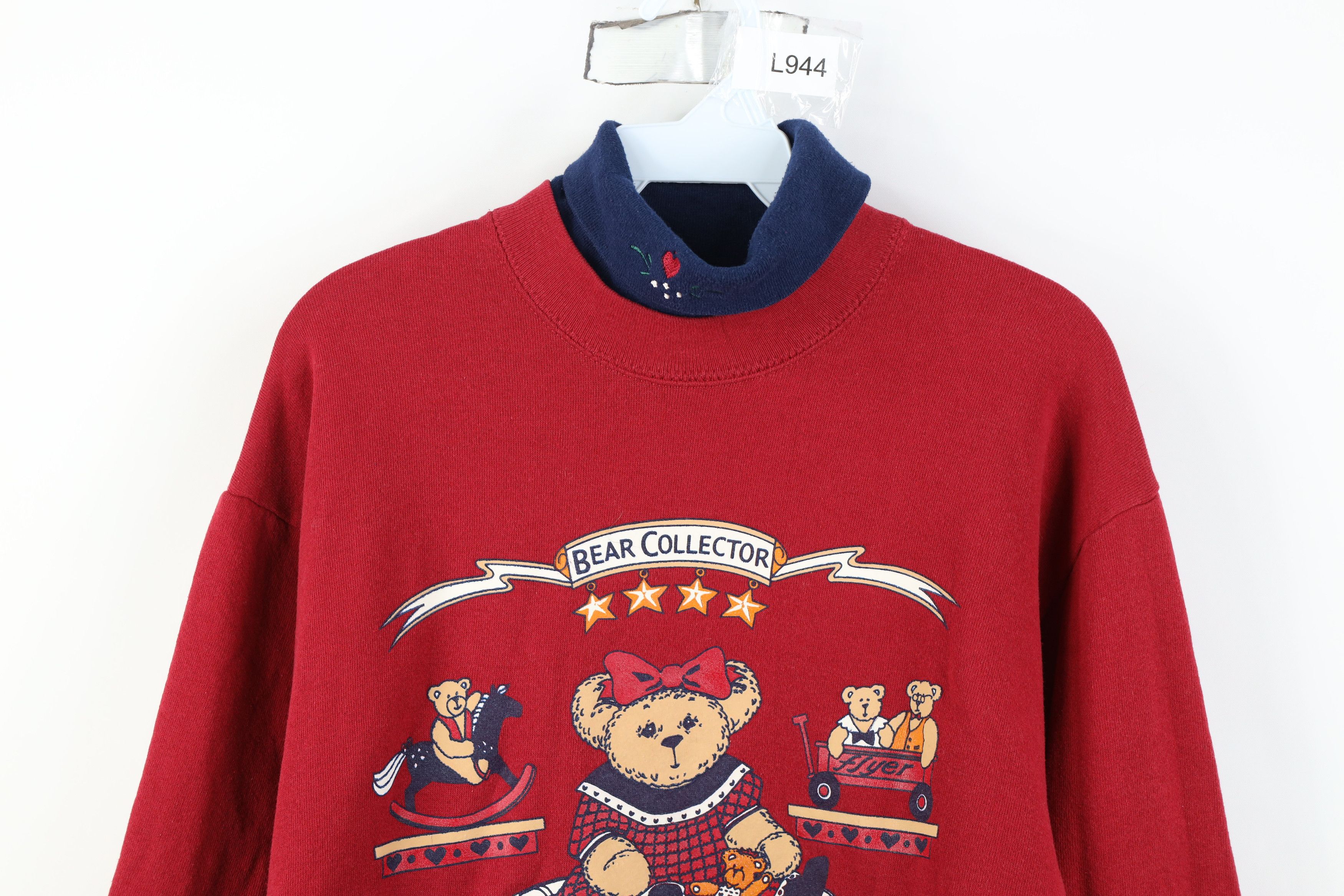 Vintage Vintage 90s Streetwear Heart Bear Turtleneck Sweatshirt USA Size M / US 6-8 / IT 42-44 - 2 Thumbnail
