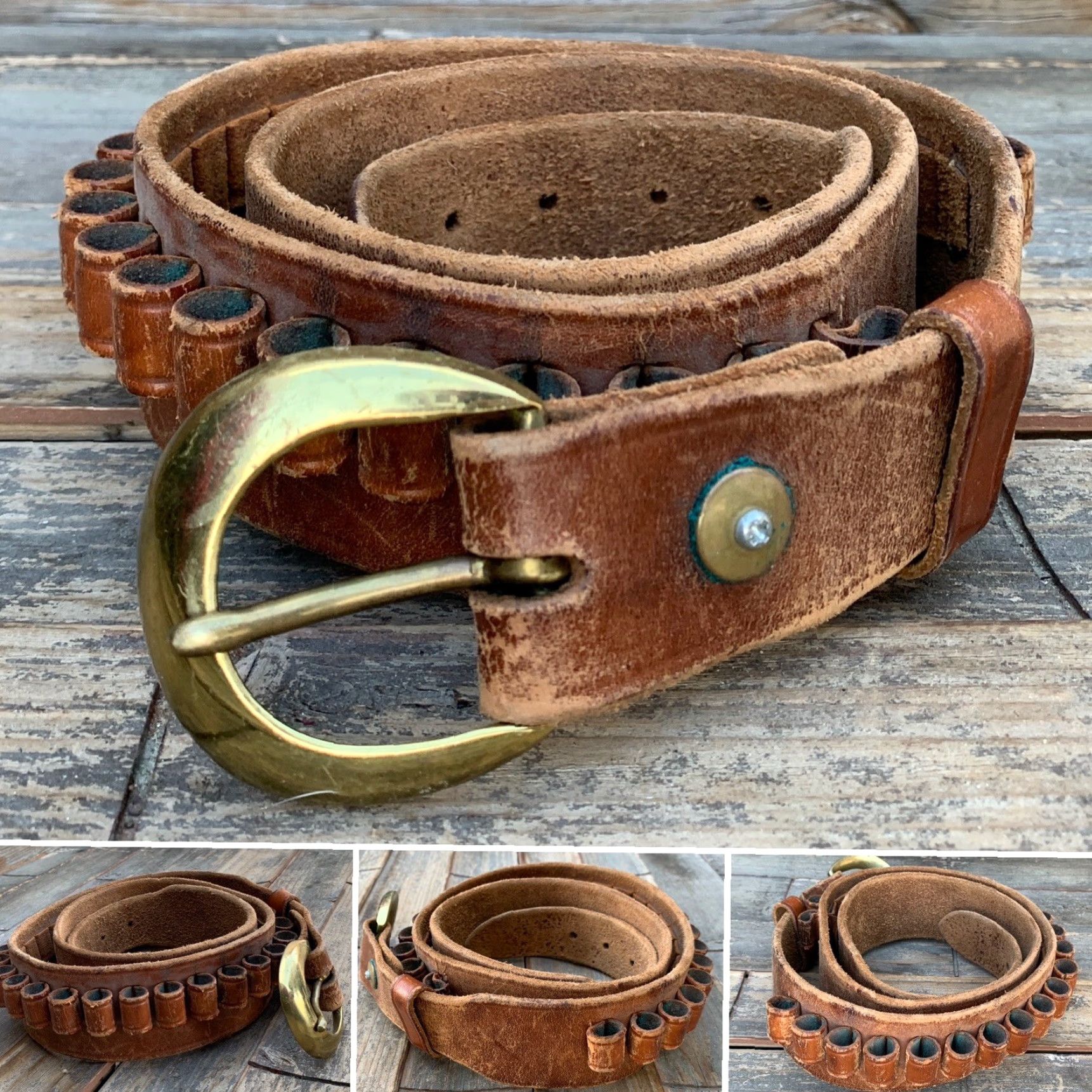 Vintage VINTAGE Safariland Leather Ammo Belt Distressed From Wear Size 42 Brass Buckle Size 42 - 4 Thumbnail
