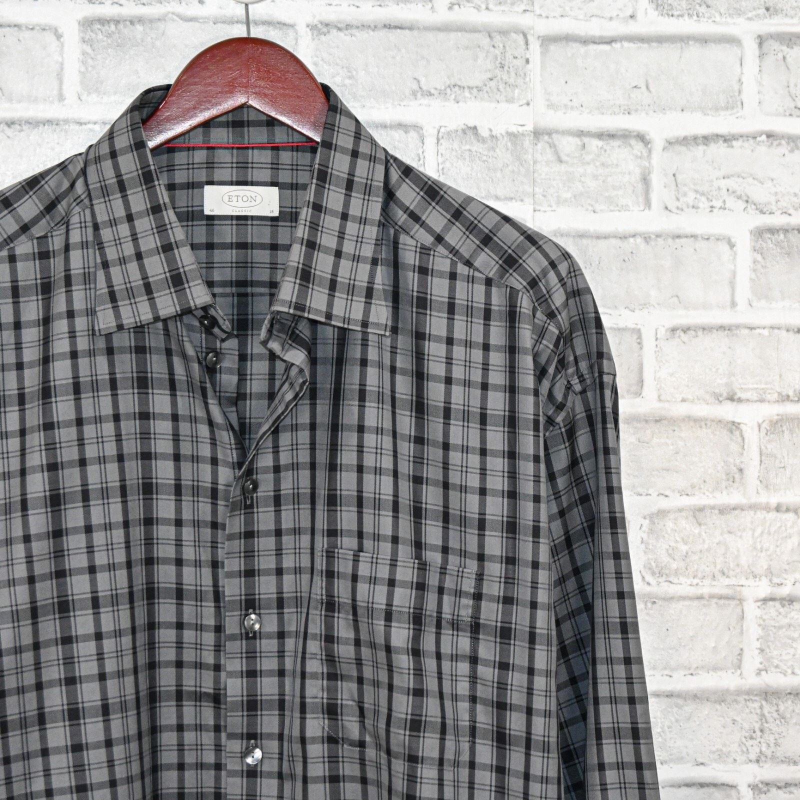 Eton ETON Classic fit Button down Shirt Grey Check Plaid Cotton Size US XXL / EU 58 / 5 - 5 Thumbnail