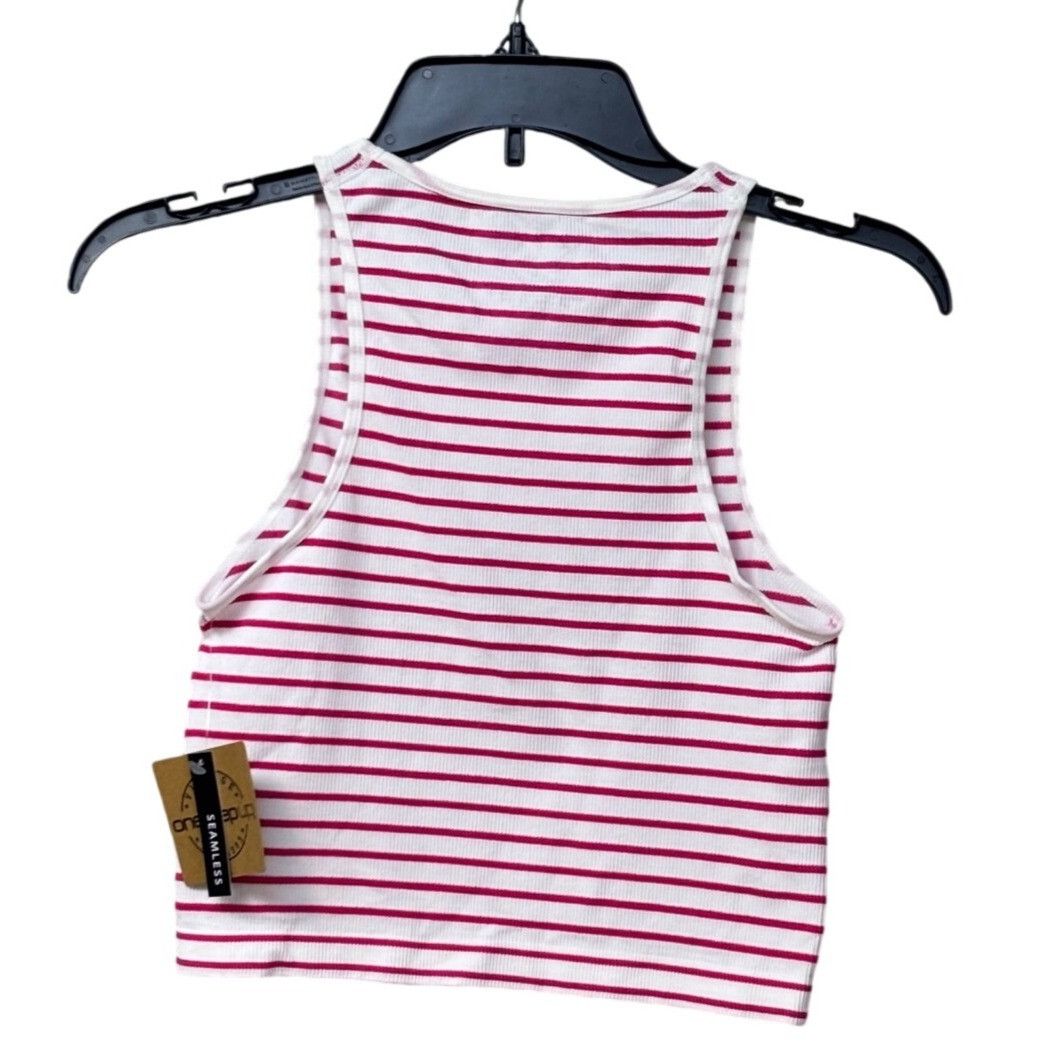 Other One Step Women's Seamless Ribbed Cropped Tank, Red/White, L Size ONE SIZE - 4 Thumbnail
