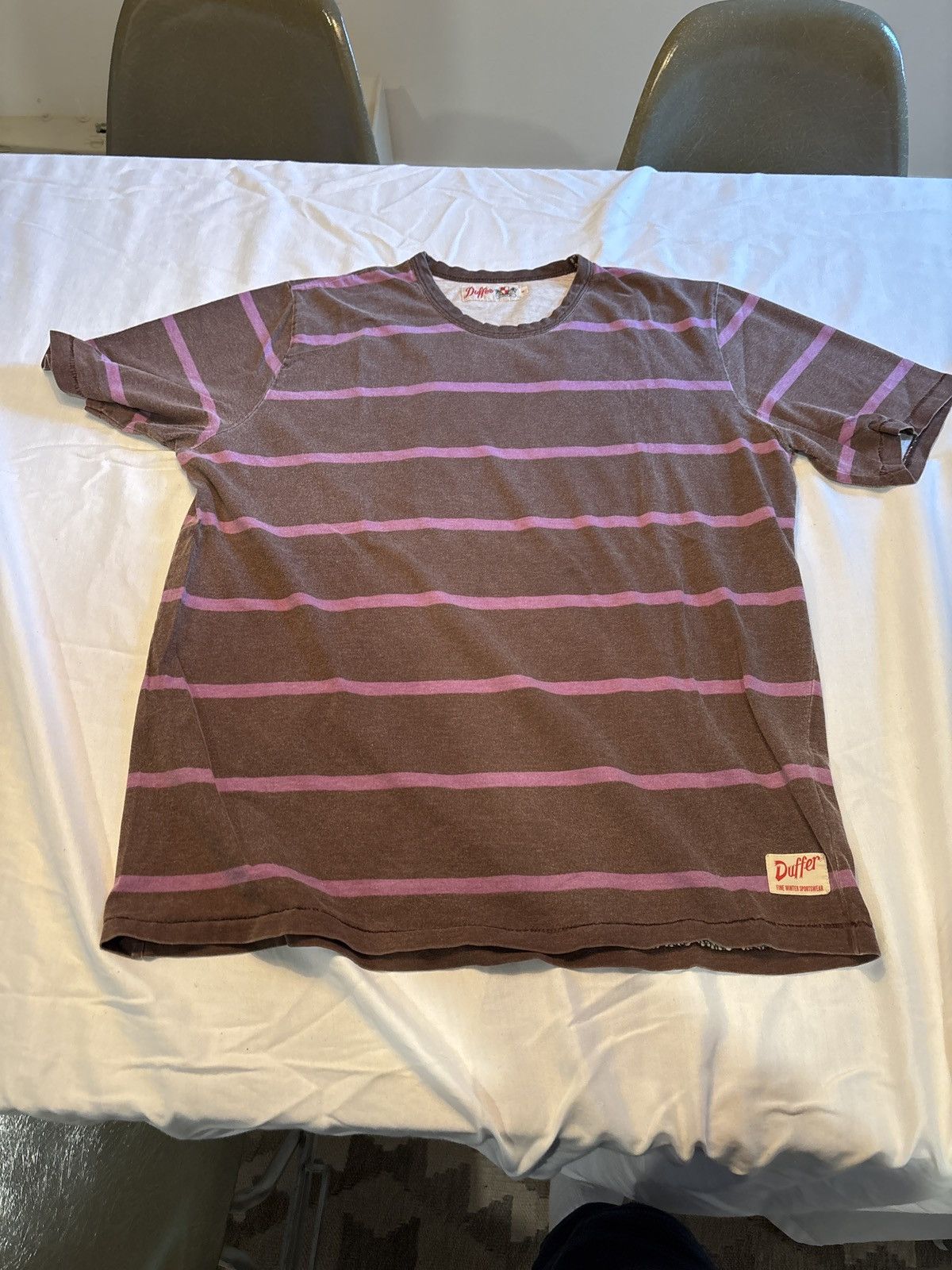 The Duffer of St.George Vintage Duffer Brown T-\•Shirt with Pink Stripes Size US M / EU 48-50 / 2 - 5 Thumbnail