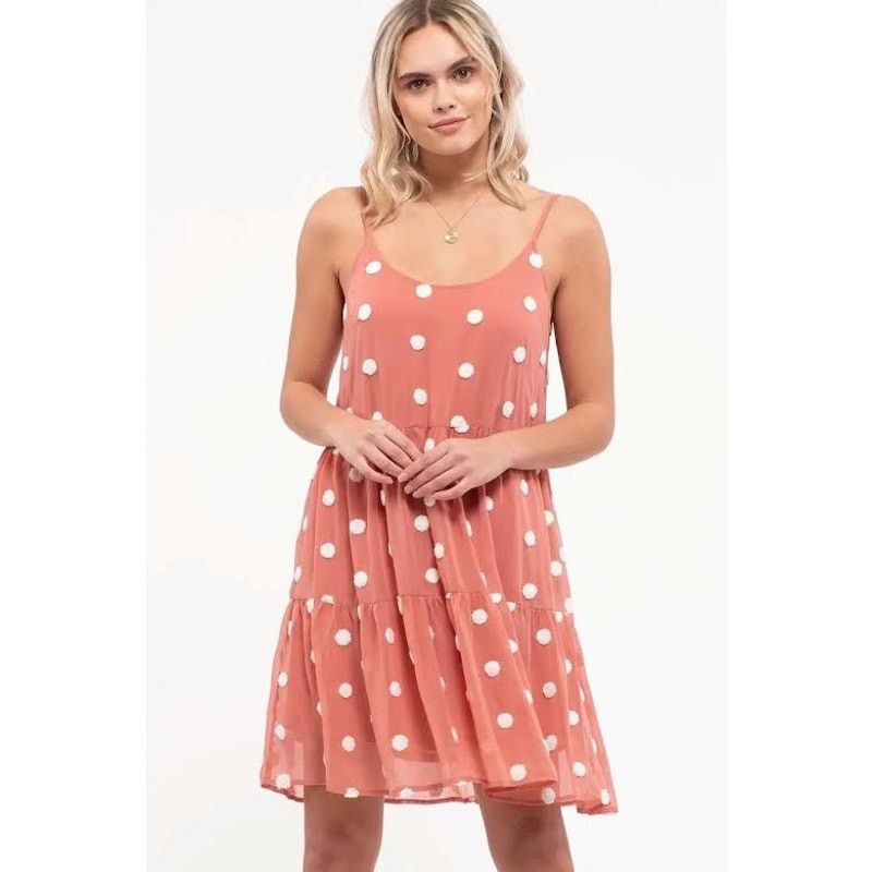 Macys Mine | Women's Textured Swiss Dot Mini Dress Apricot | Small Size S / US 4 / IT 40 - 2 Thumbnail