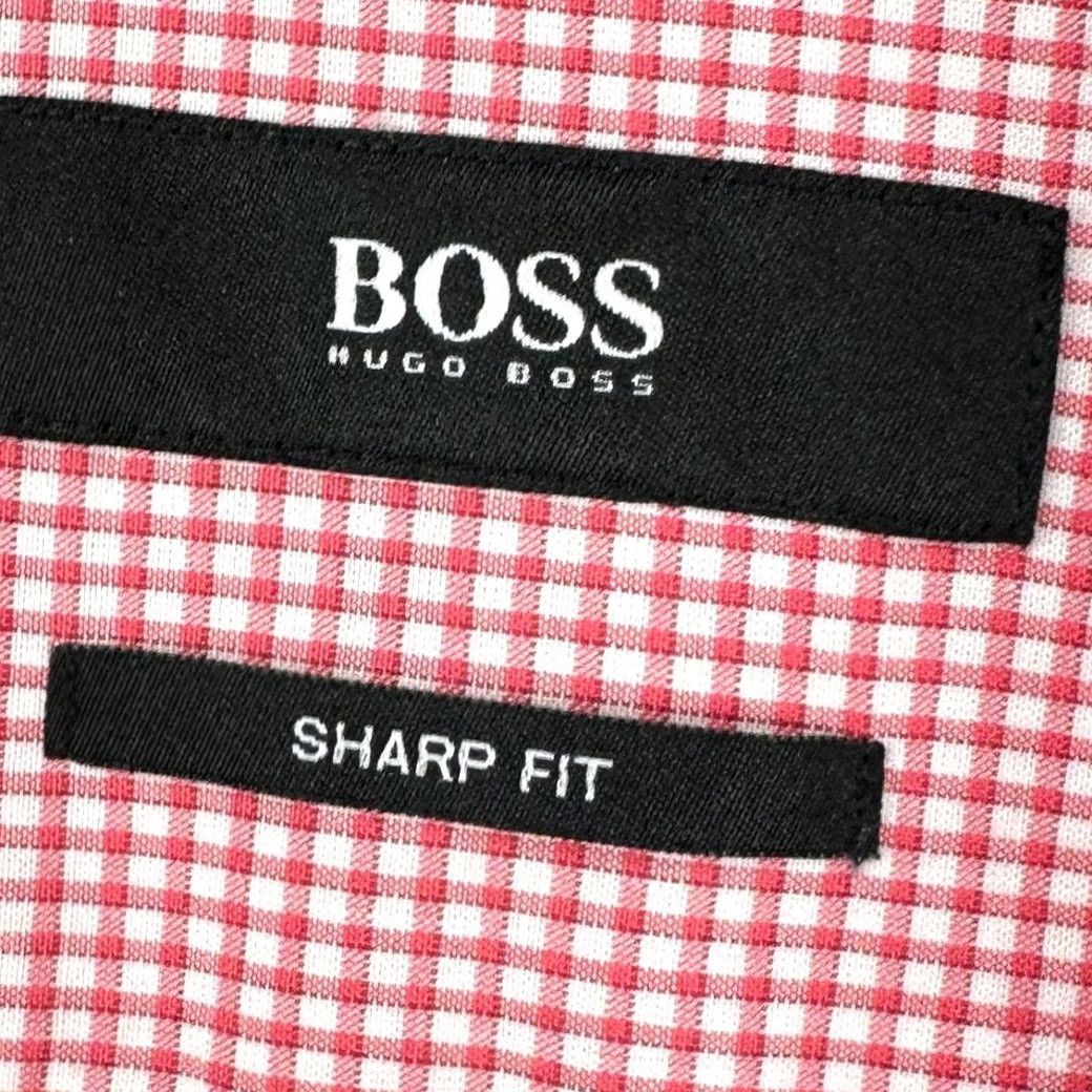 Hugo Boss HUGO BOSS Dress Shirt Mens 16 Red White Pin Check Sharp Fit Button Up Size 42R - 5 Thumbnail