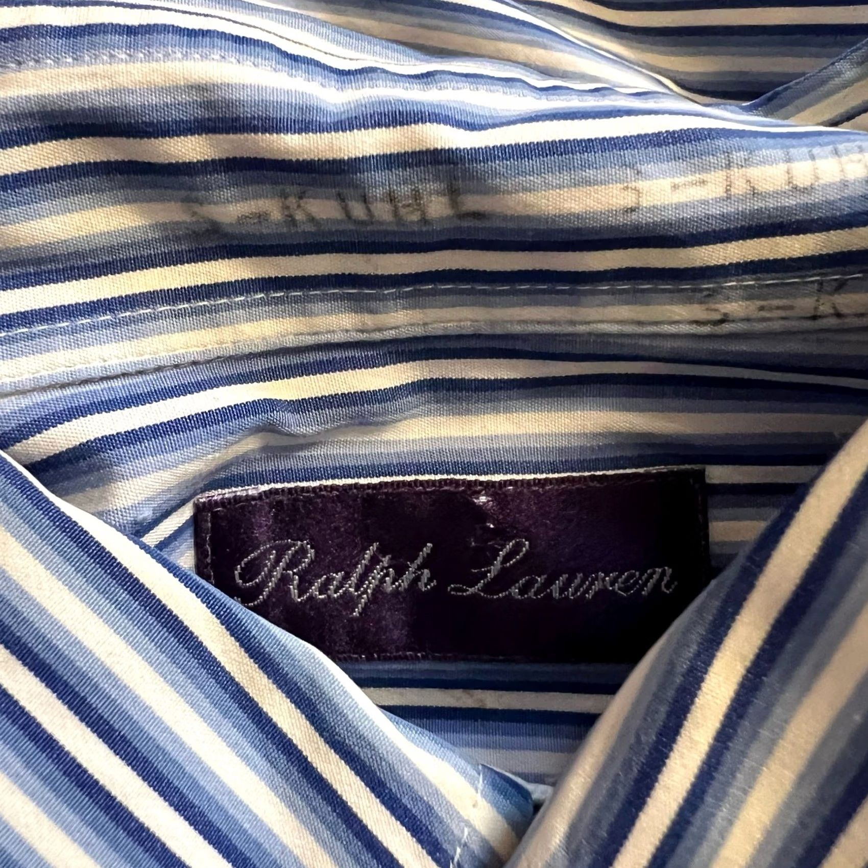 Ralph Lauren Ralph Lauren Purple Label Mens Dress Shirt Blue Stripe Italy Button Up XL Size 46R - 5 Thumbnail