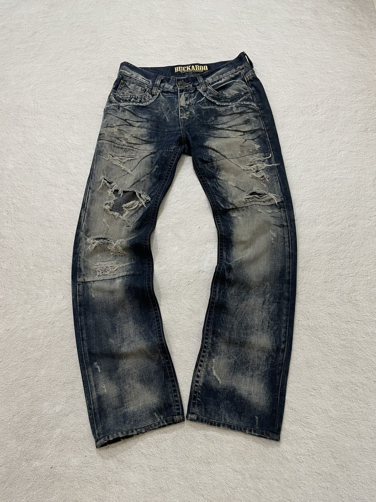 Japanese Brand 2000s Buckaroo Distressed Destroyed Denim Grunge Vkei Ifsix Size US 31 - 1 Thumbnail