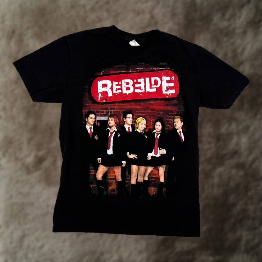 Vintage Rebelde T-Shirt Medium Black Graphic Print Tee Latin Pop Band TV Show RBD Rebels Rebelde Mens Shirt 2000s Retro Size US M / EU 48-50 / 2 - 1 Thumbnail