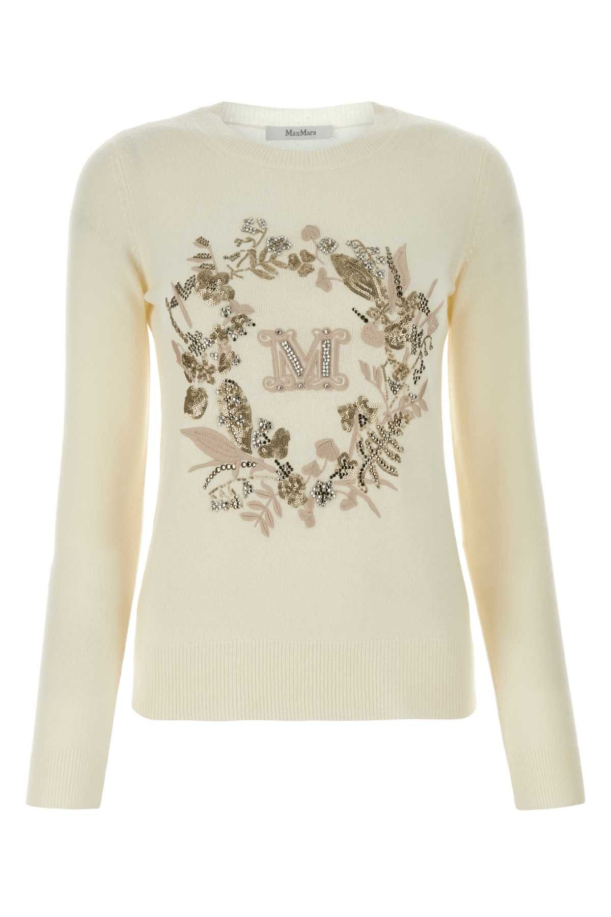 image of Max Mara Ivory Wool Blend Bari Sweater in White, Women's (Size XS)