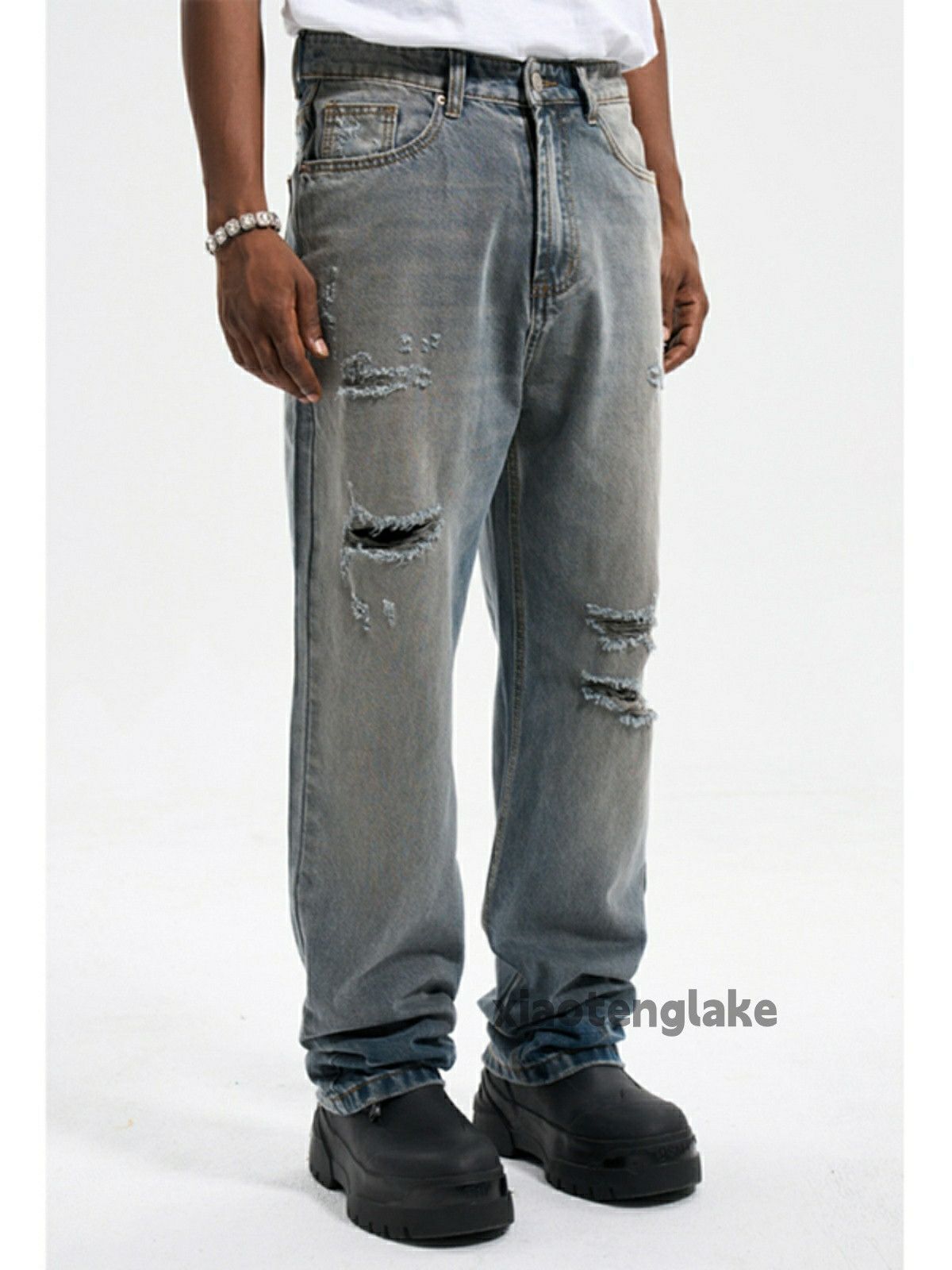 Jean × Vintage washed faded skate hiphop damaged ripped jeans Size US 36 / EU 52 - 2 Thumbnail