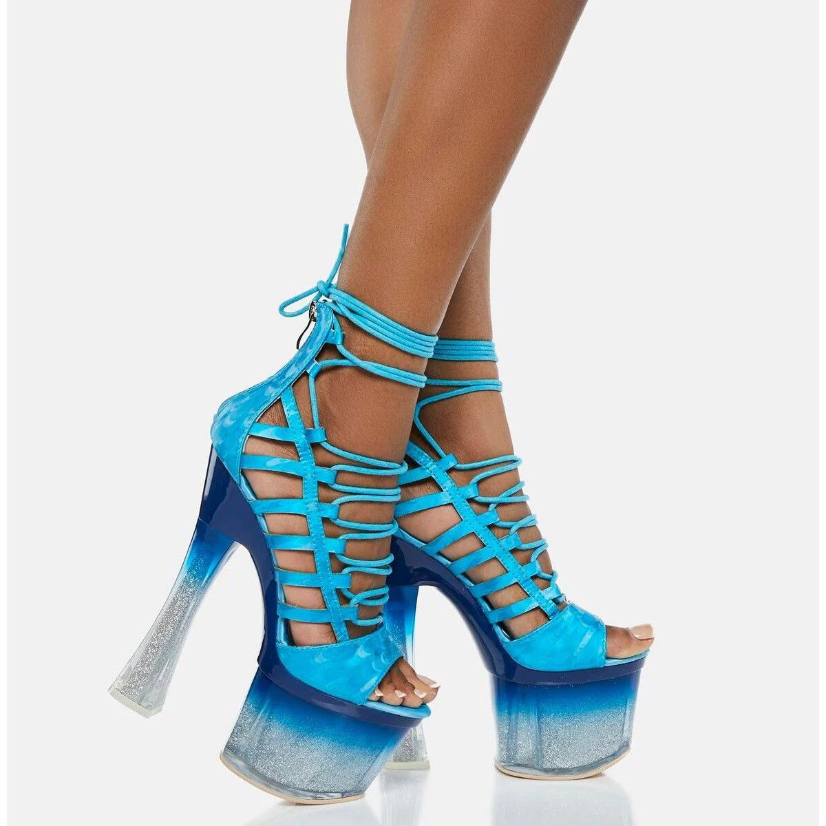 Bulls Blue Strappy Gradient Ombre Glitter Tint Platform & Ch