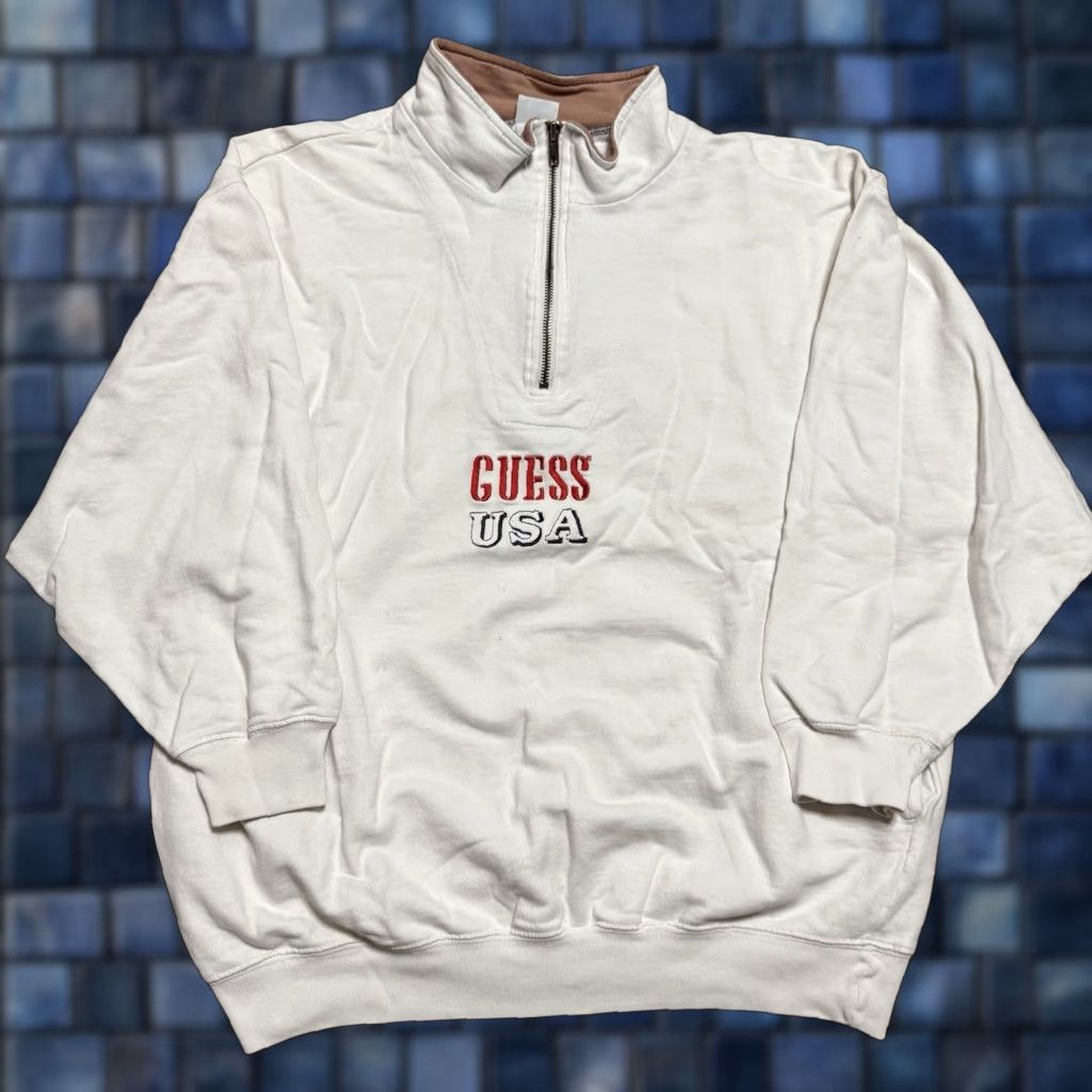 Guess VINTAGE Guess USA Quarter Zip Sweatshirt White L Mens 90s Size US L / EU 52-54 / 3 - 1 Thumbnail