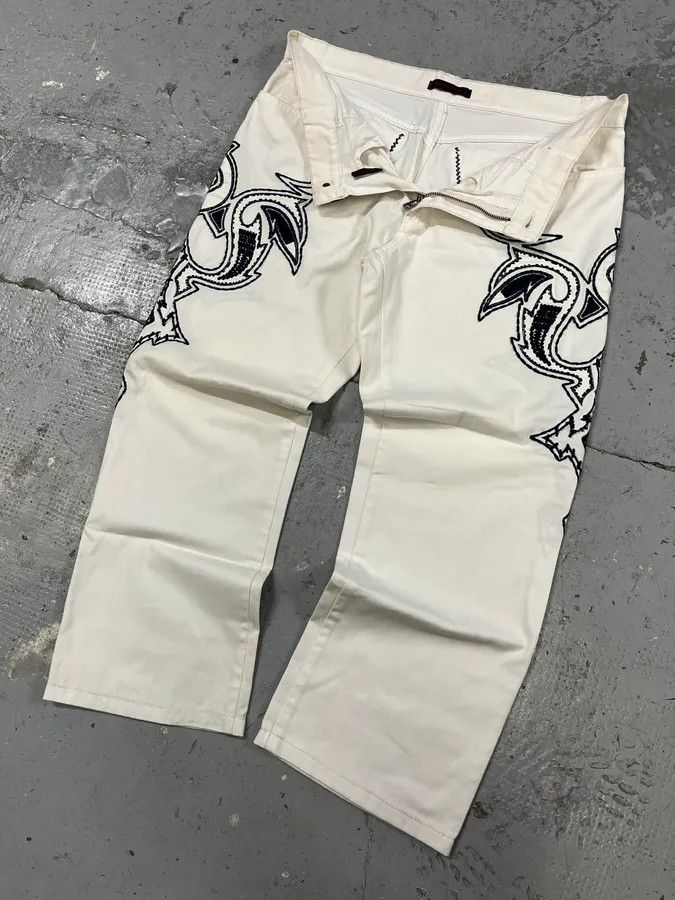 Roberto Cavalli × Vintage FW2000 Roberto Cavalli White & Navy Signature Pants Size US 31 - 3 Thumbnail