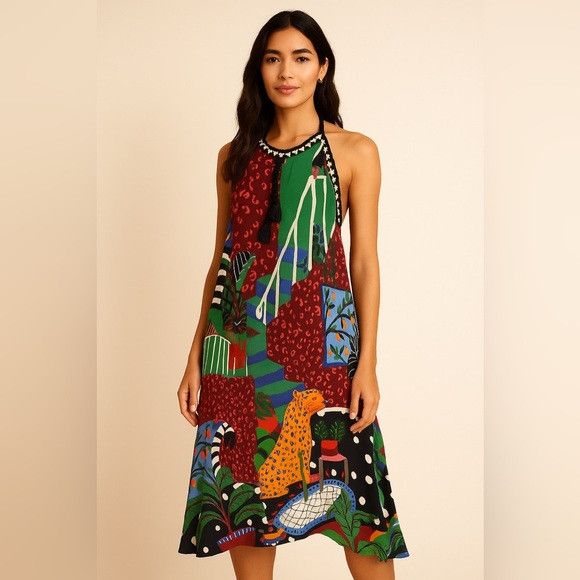 Farm Rio FARM Rio Jungle Scene Halter Maxi Dress – Size P (Small) Size S / US 4 / IT 40 - 1 Thumbnail