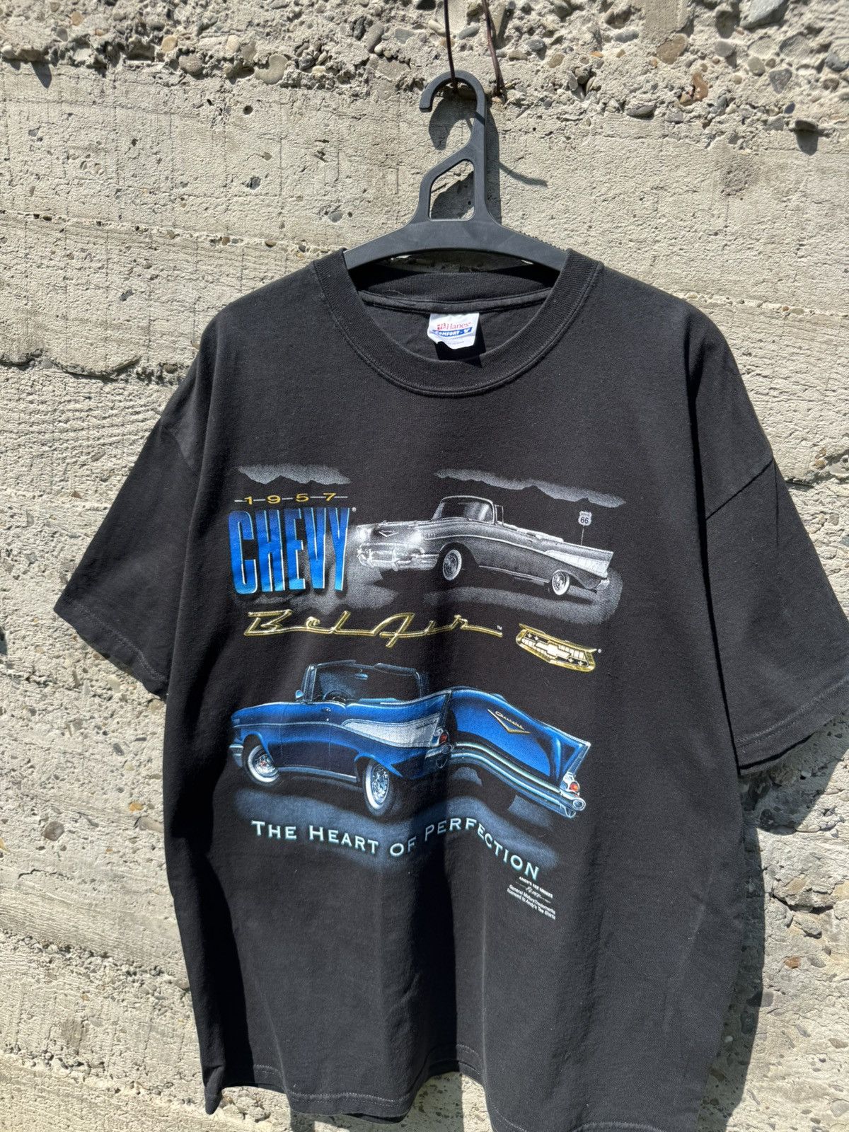 Vintage Vintage Chevy Bel Air 1957 Hanes Black Crewneck tee Size US XL / EU 56 / 4 - 3 Thumbnail