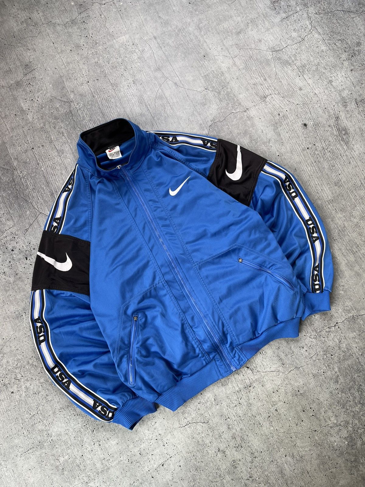Nike × Vintage Vintage 90's Nike USA Drill Track Jacket Big Swoosh Size US M / EU 48-50 / 2 - 2 Thumbnail