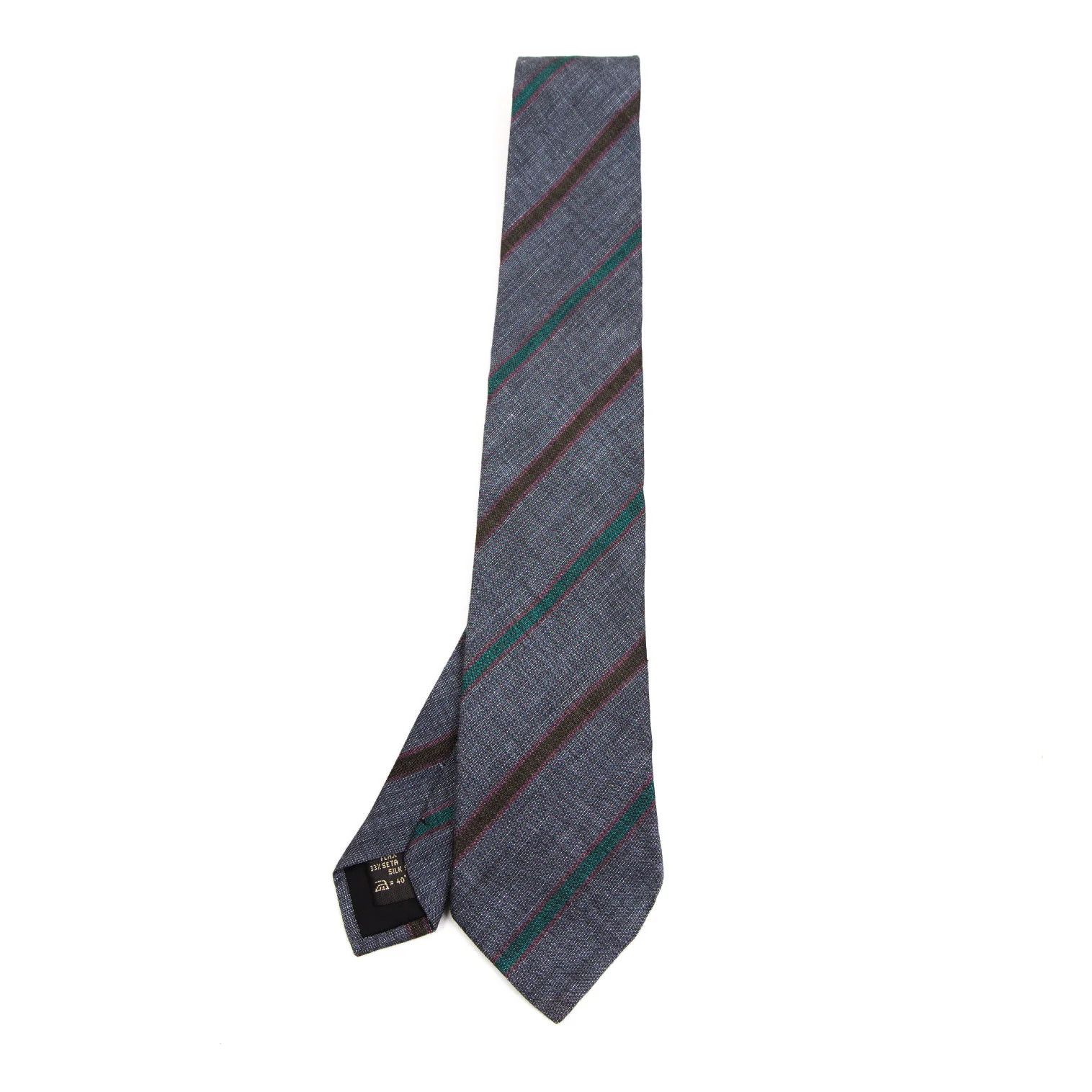Dries Van Noten Linen-Silk Bias Stripe Tie in Navy and Others Size ONE SIZE - 1 Thumbnail