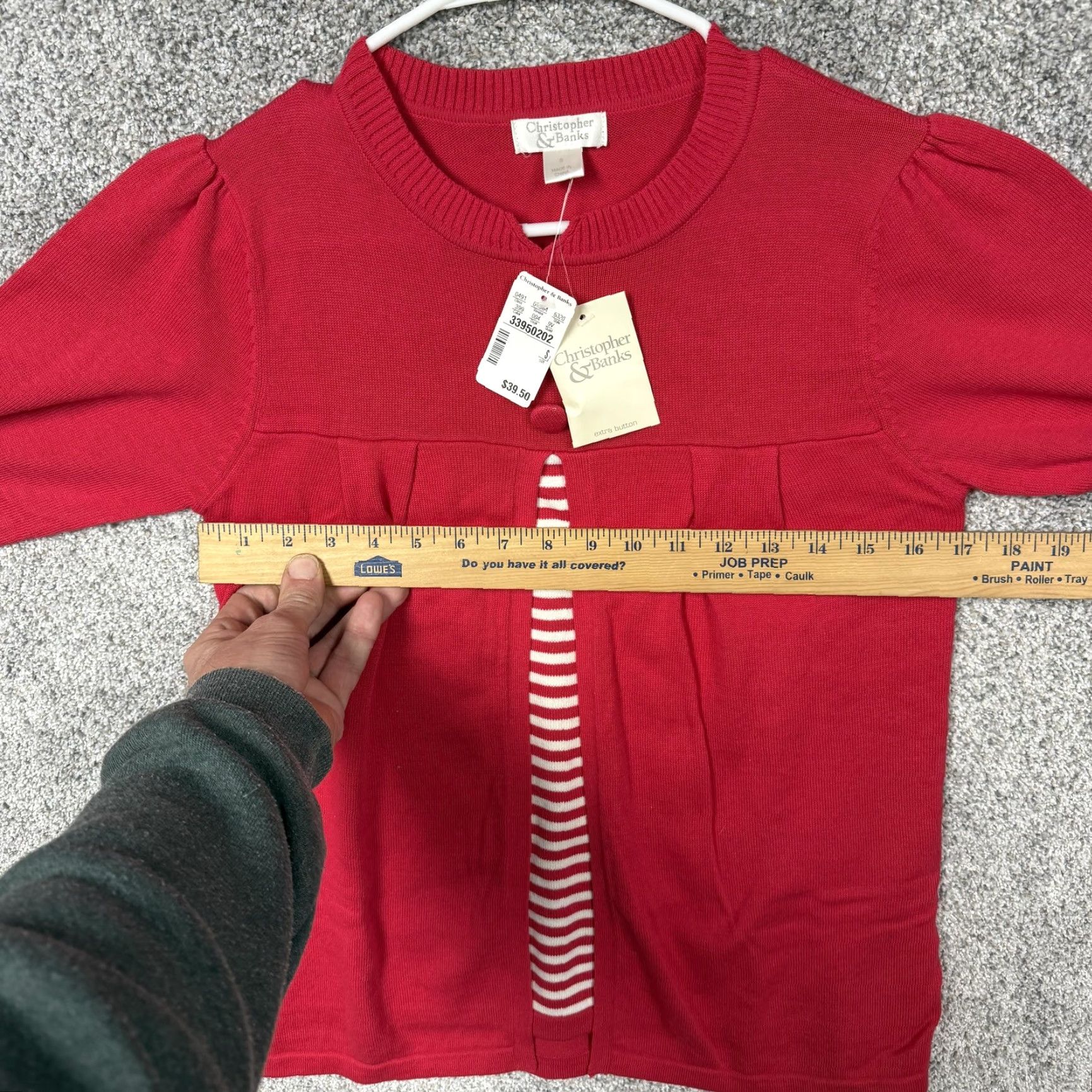 Vintage Christopher & Banks Cardigan Sweater Womens S Red Pleated Striped NWT Size S / US 4 / IT 40 - 6 Thumbnail