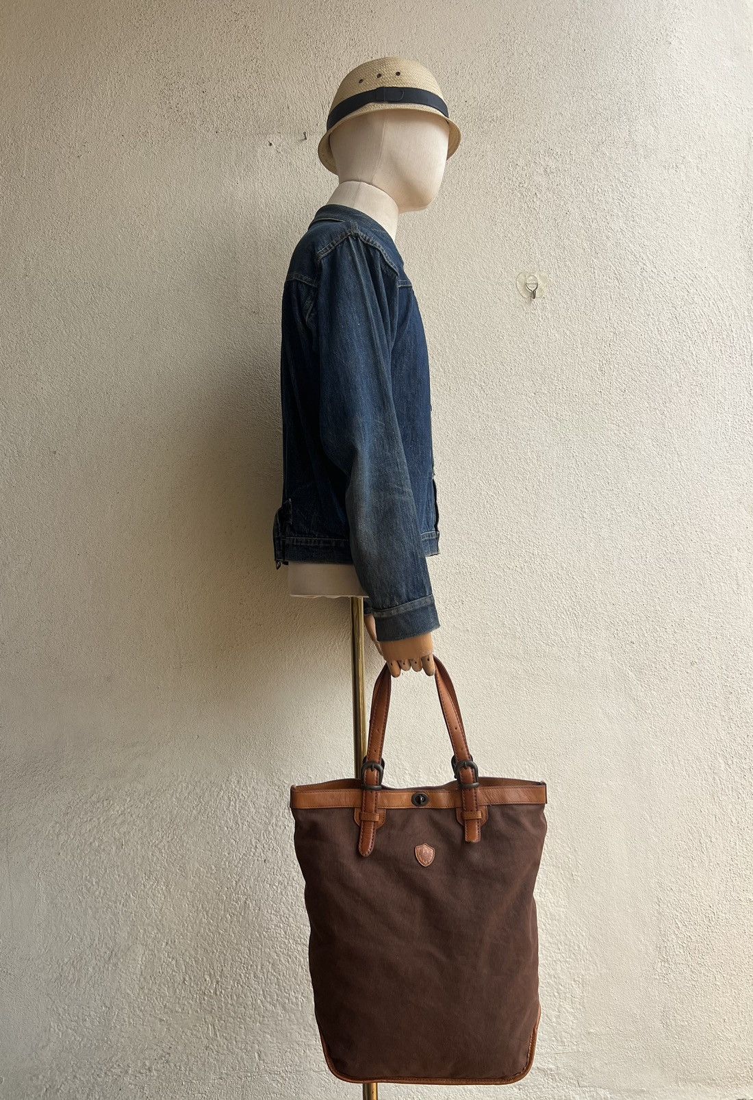Japanese Brand × Leather Vintage Stranuovo X Ace Leather Cavas Tote Bag Size ONE SIZE - 4 Thumbnail