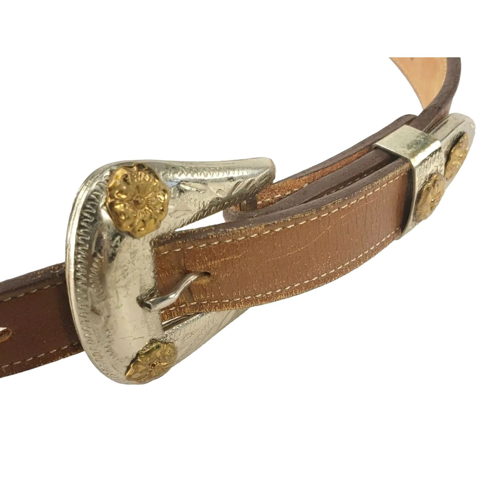 Justin Boots Justin Stitched Leather Belt Women’s Size 28 Brown 1 1/4" Wave Stitch Silver Nickel Buckle Justin Boots Cowgirl Western Belt Mens Womens Girls? Size ONE SIZE - 6 Thumbnail