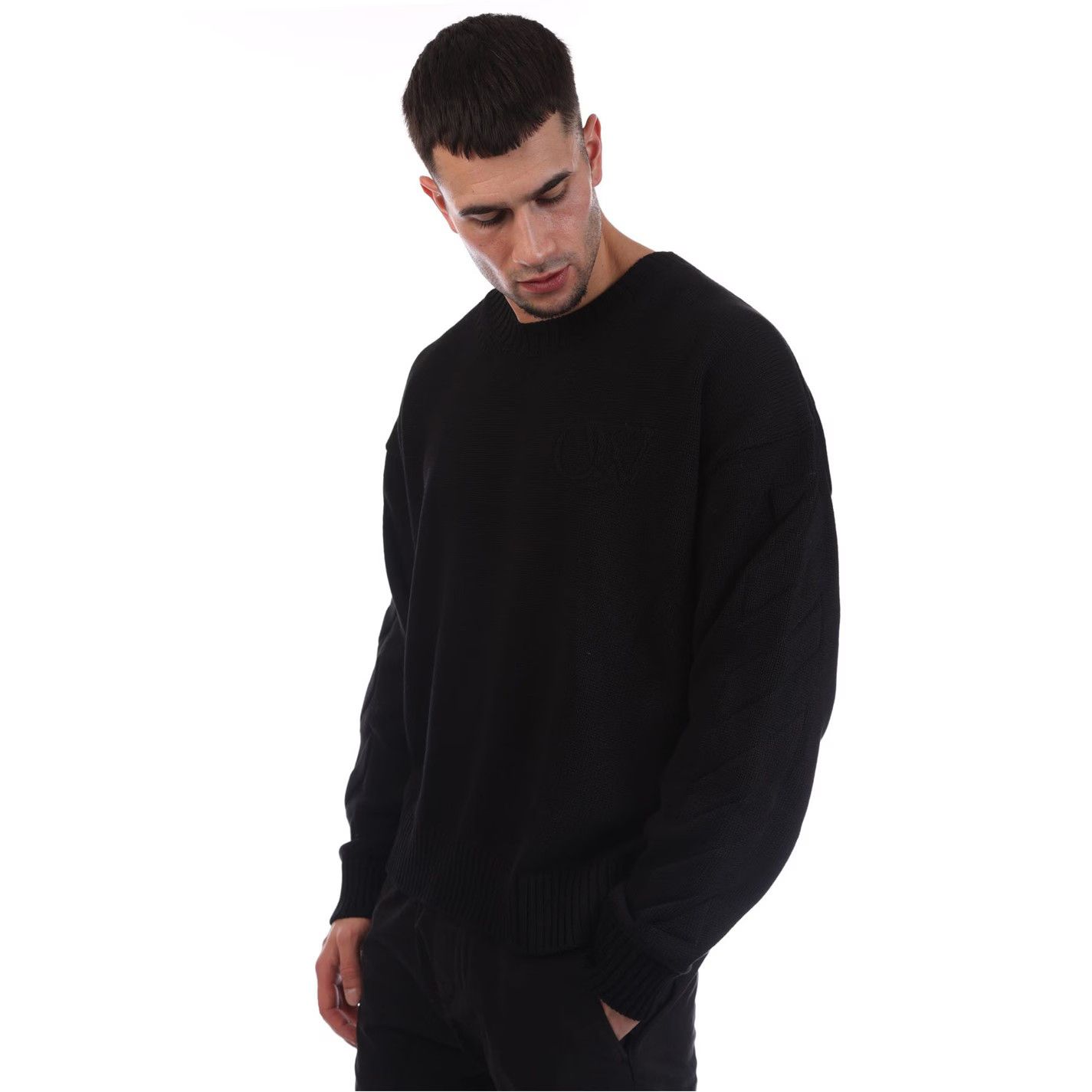 Off-White o1g2r1mq0226 3D Diagonal Knit Crewneck Sweatshirt In Black Size US M / EU 48-50 / 2 - 2 Thumbnail