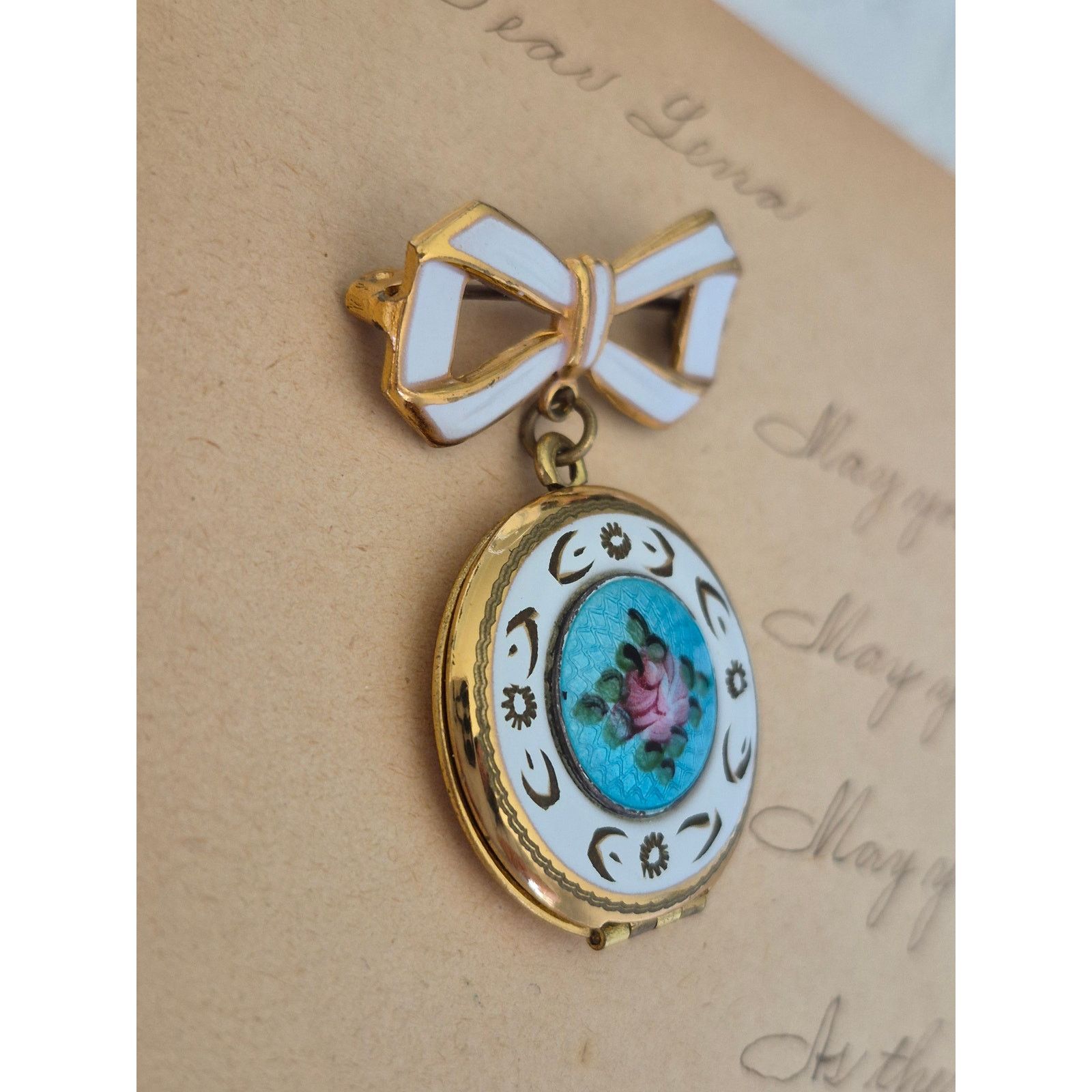 Other Antique Guilloche Bow Hanging Locket Brooch Size ONE SIZE - 2 Thumbnail