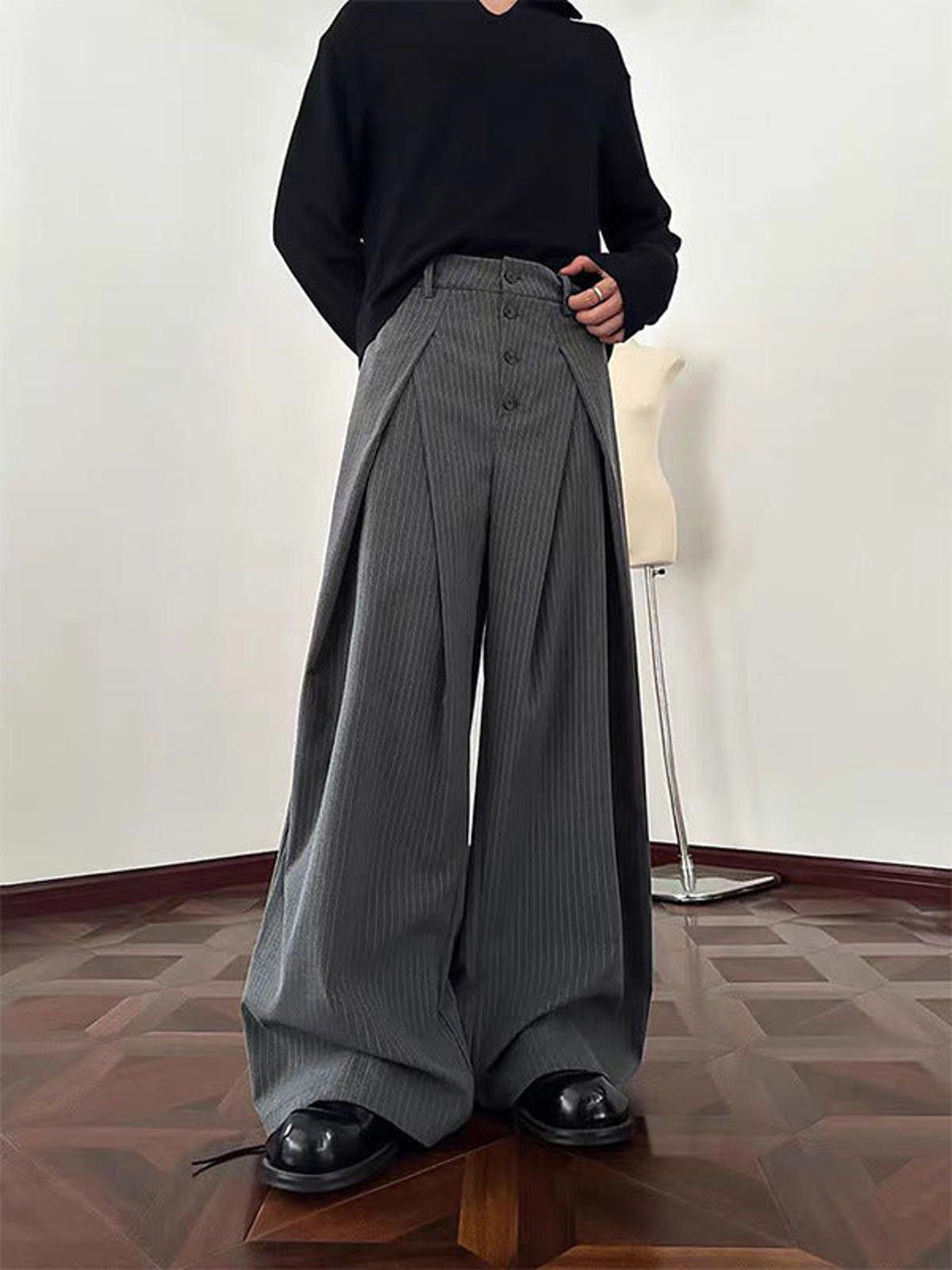 Other Gray Pinstripe Wide Leg Dress Pants, High Waist Trousers Size US 28 / EU 44 - 2 Thumbnail