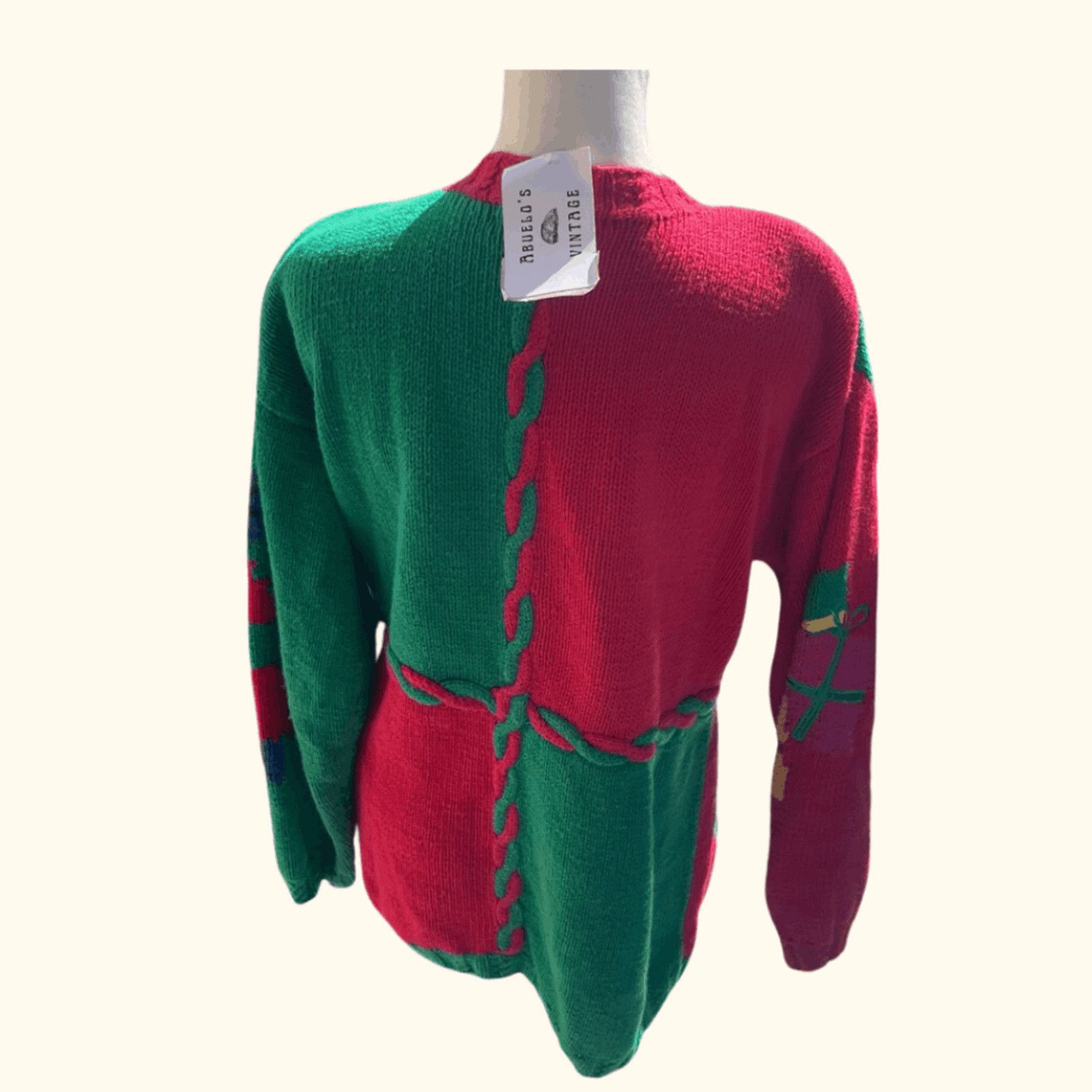 Izod VTG Xmas Sweater IZOD Red Green Cable Knit 90s Ugly Sweater Size M / US 6-8 / IT 42-44 - 2 Thumbnail