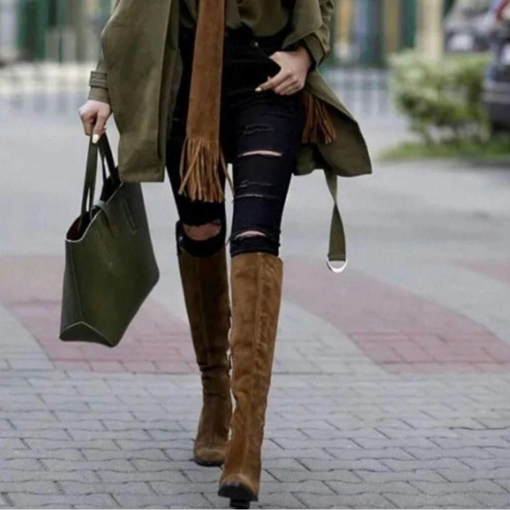 image of NWT Zara Suede Leather Knee High Boots Size 9 40 in Brown, Women's