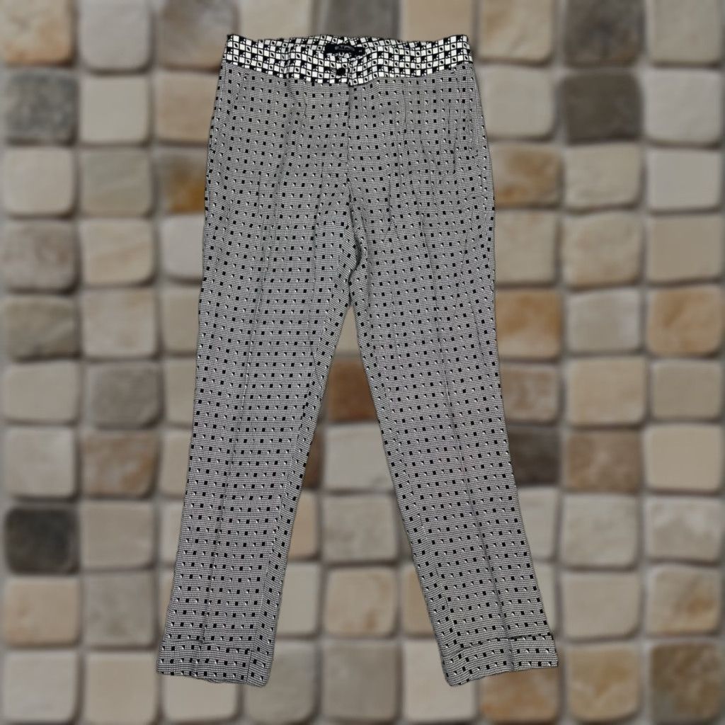 Etro ETRO Cigarette Pants Women 44 Gray Geometric Mid Rise Straight Chino with Stretch, Button, Zipper, Viscose, Dry Clean Only Size 30" / US 8 / IT 44 - 1 Thumbnail