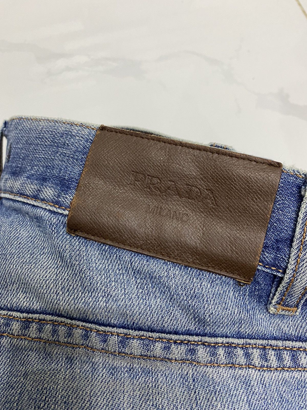 Prada 🔥VINTAGE PRADA DISTRESSED DENIM TAPERED LEG Size US 29 - 8 Thumbnail