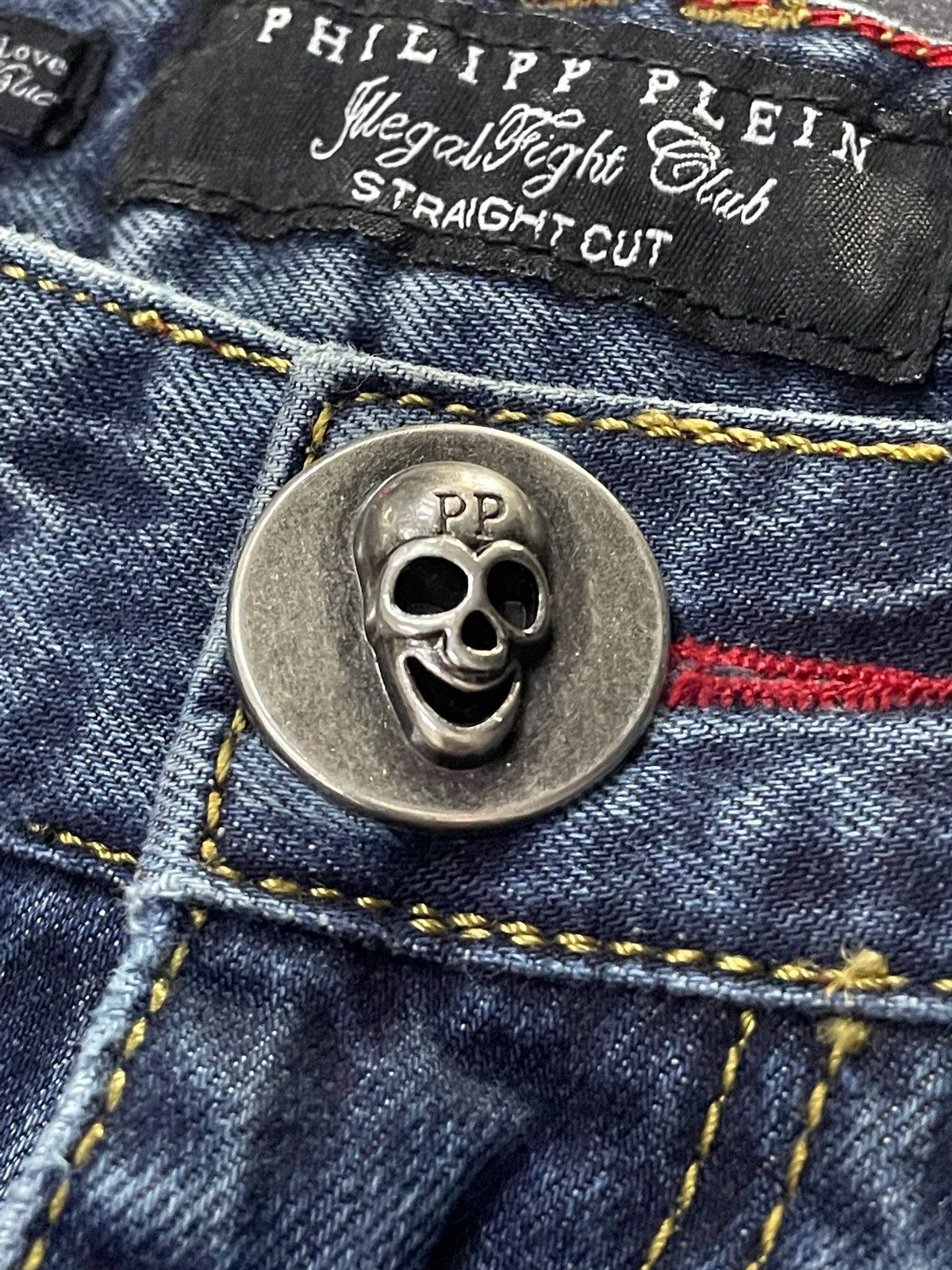 Hysteric Glamour × Philipp Plein Philip Plein Skull Embossed Crash Distressed Straight Jeans Size US 30 / EU 46 - 10 Thumbnail