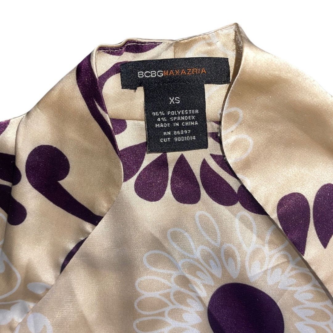 Bcbgmaxazria Ivory print Satin Like Wrap Blouse Top Y2K SZ XS Chic Career Size XS / US 0-2 / IT 36-38 - 4 Thumbnail